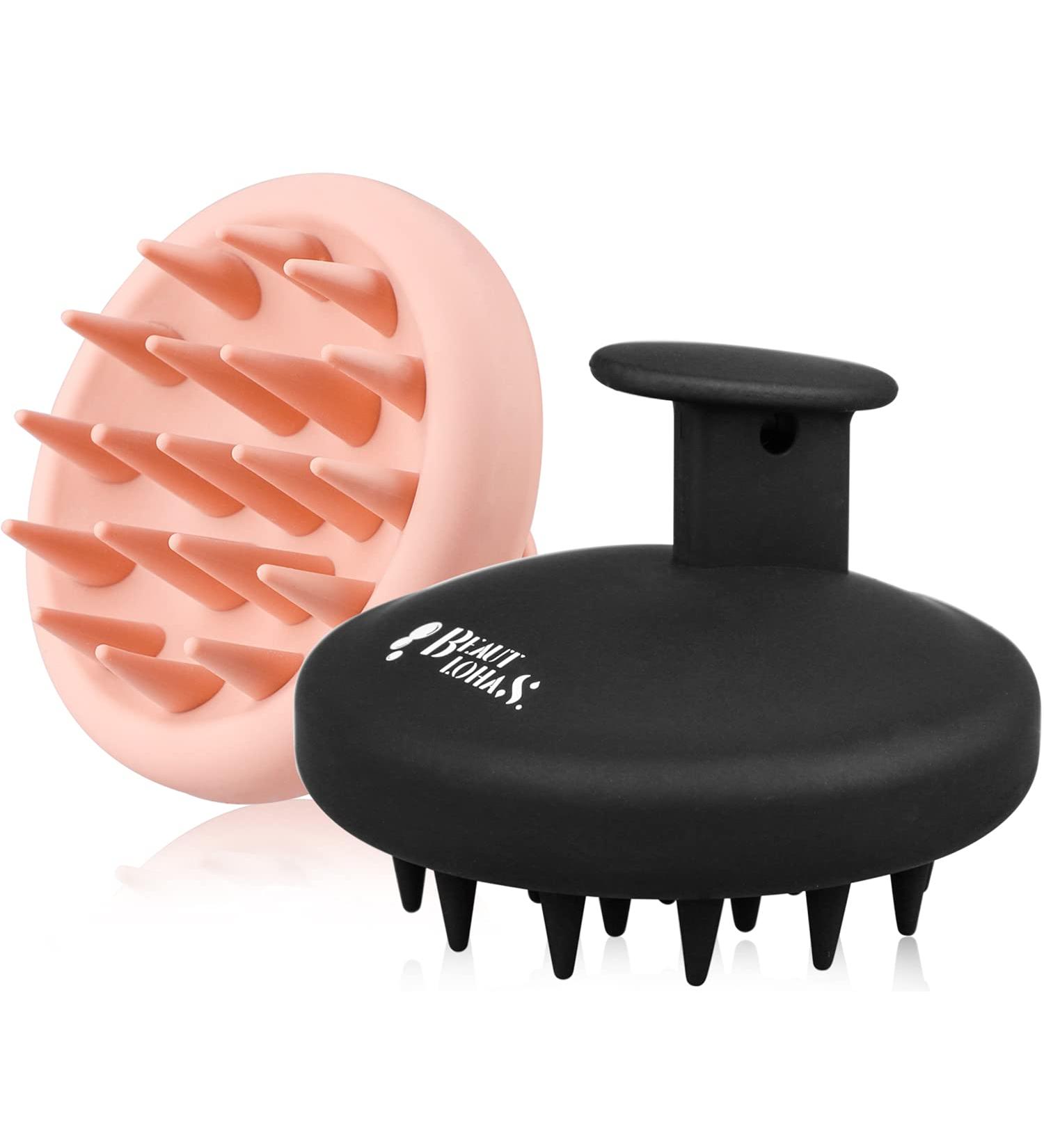 2-Pack Silicone Scalp Massager Shampoo Brush - Hair Growth & Dandruff Treatment - Wet/Dry Hair Massager for Women & Kids - Salmon Pink/Black - Buy Online on GoSupps.com