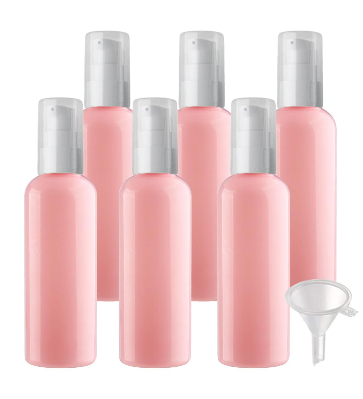 ZEOABSY 6 Pieces 100 ml Pink Lotion Bottles with White Pump 100ml Empty PET Plastic Lotion Pump Bottle Cosmetic Gel Travel Container for Cosmetic Make up Cleaning + 1 x Funnel Pink 100ml - Buy Online on GoSupps.com