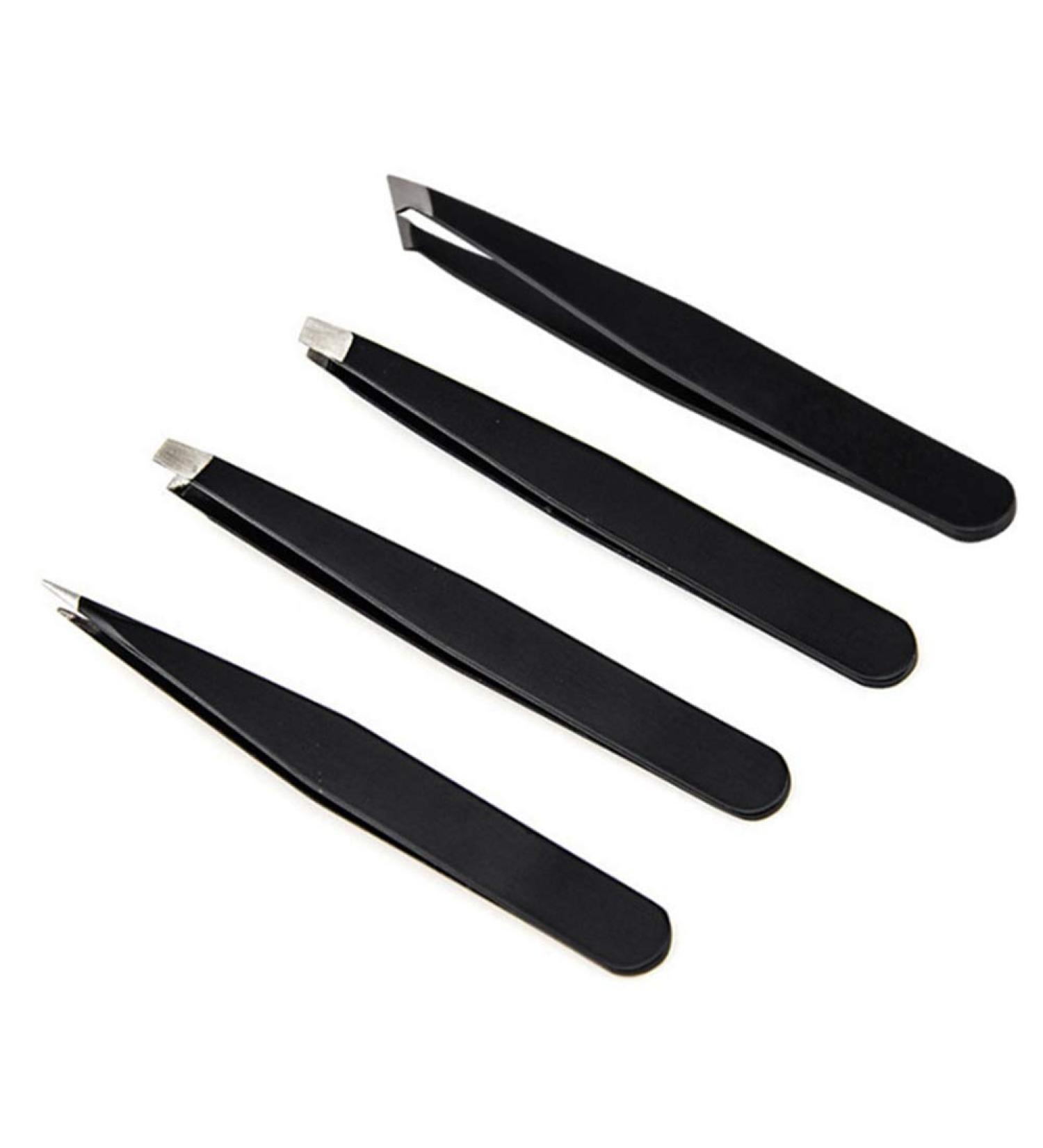 VENOAL Set of 4 tweezers for DIY eyebrows anti-static stainless steel tweezers beauty tool black - Buy Online on GoSupps.com