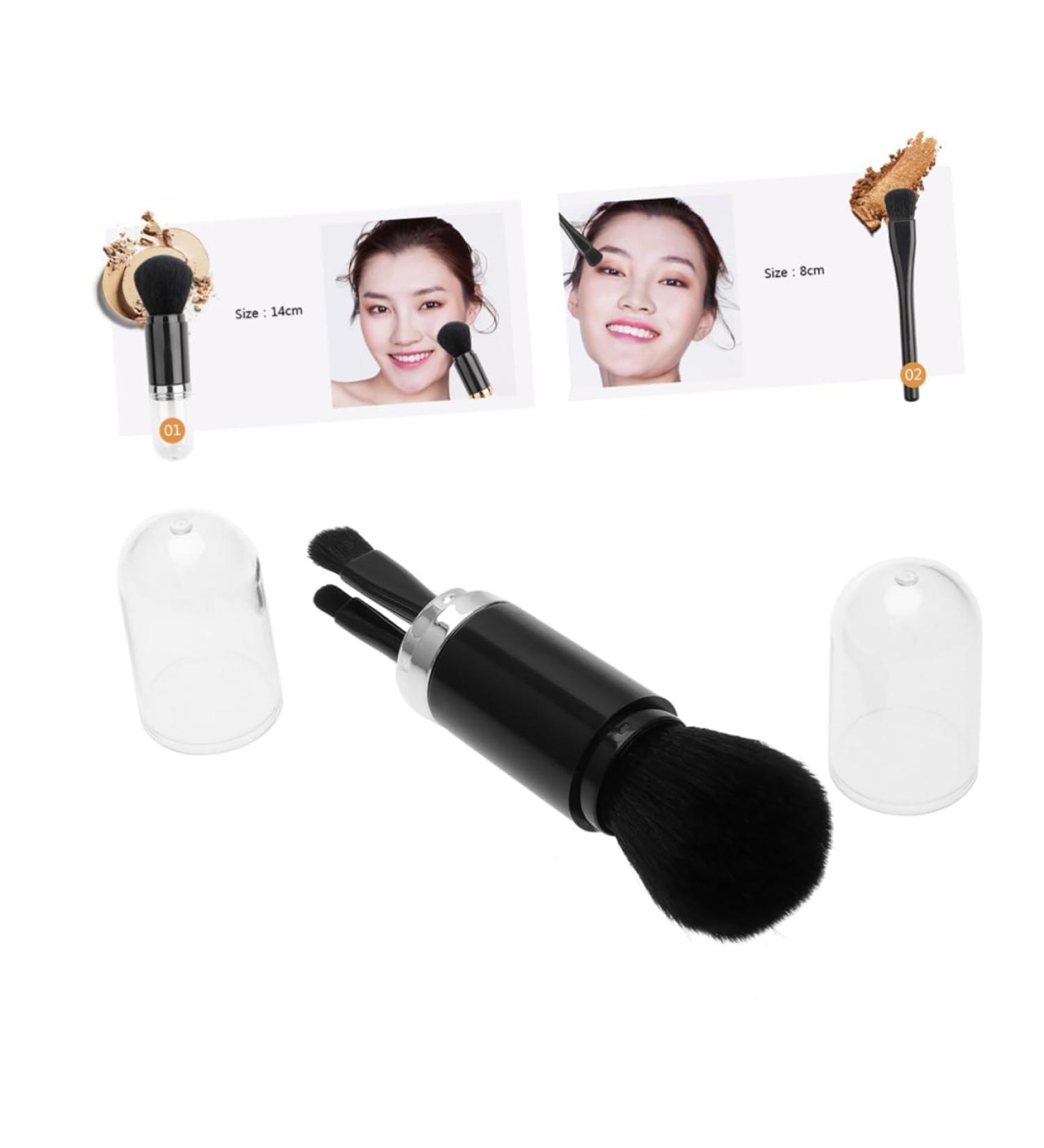 Mikinona 4-in-1 Retractable Double Ended Makeup Brush Set - Portable Black Makeup Brush for Travel & Easy Application - Buy Online on GoSupps.com