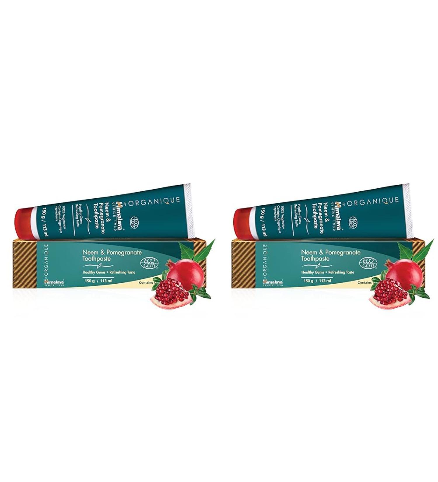 Himalaya Organique Neem & Pomegranate Toothpaste - Fluoride-Free Vegetarian 150g Pack of 2 | International Shipping Available - Buy Online on GoSupps.com