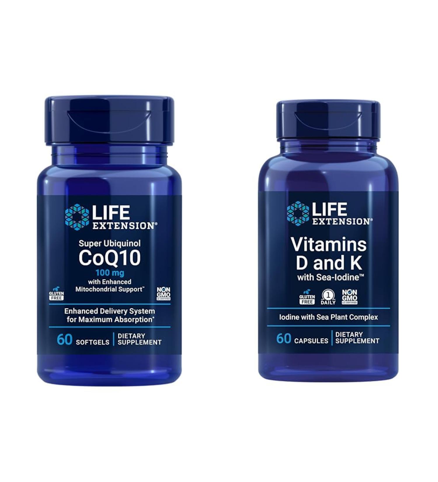 Life Extension Super Ubiquinol CoQ10 with Enhanced Mitochondrial Support & Vitamins D and K with Sea-Iodine Vitamin D3 - Buy Online on GoSupps.com