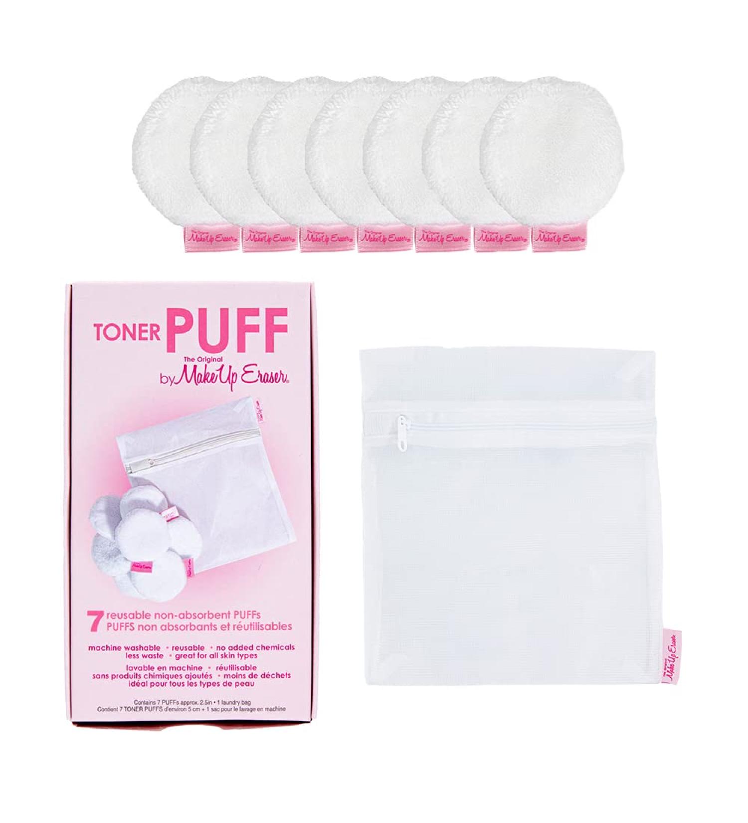 Makeup Eraser Toner Puff 7pc Set with Reusable Rounds & Laundry Bag - Buy Online on GoSupps.com