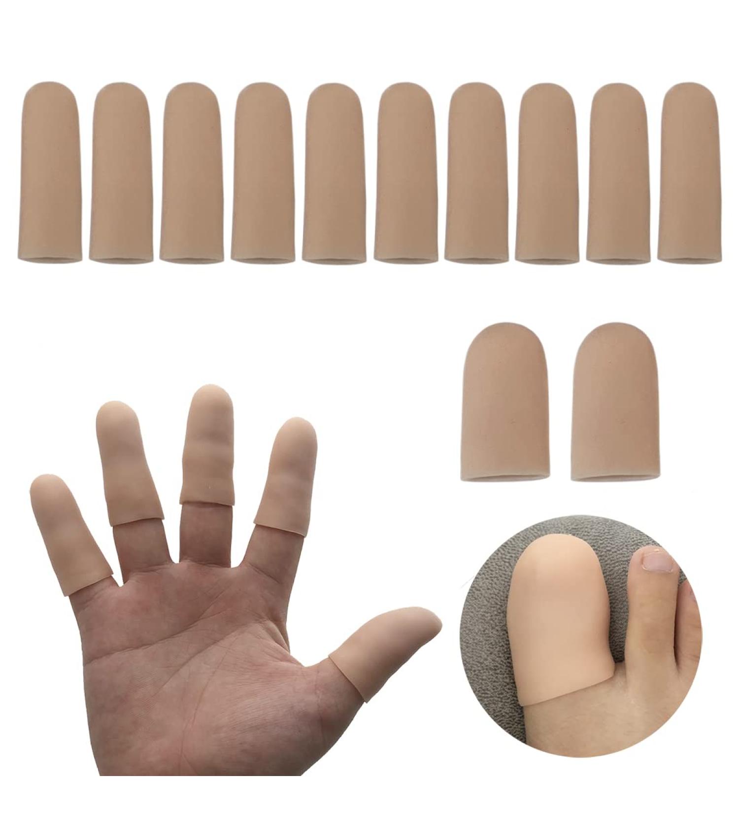 Silicone Finger Protectors 12pcs | Finger Cots for Trigger Finger, Arthritis, Blisters & Pain Relief | Beige Gel Finger Guard - Buy Online on GoSupps.com