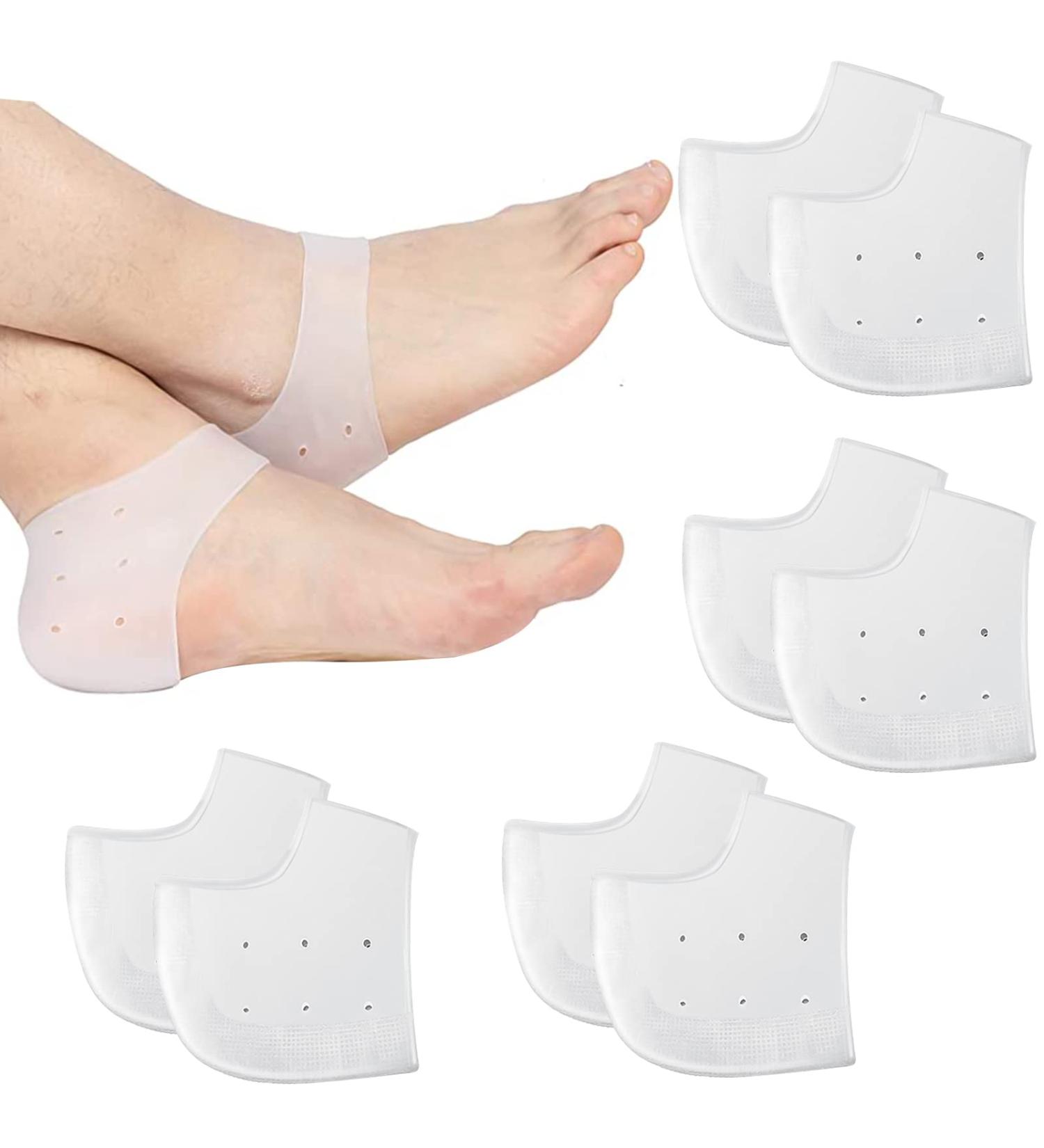 Gel Heel Cushions for Plantar Fasciitis - 4 Pairs of Silicone Heel Pillows & Breathable Pads for Dry Cracked Heel Pain Relief - Buy Online on GoSupps.com