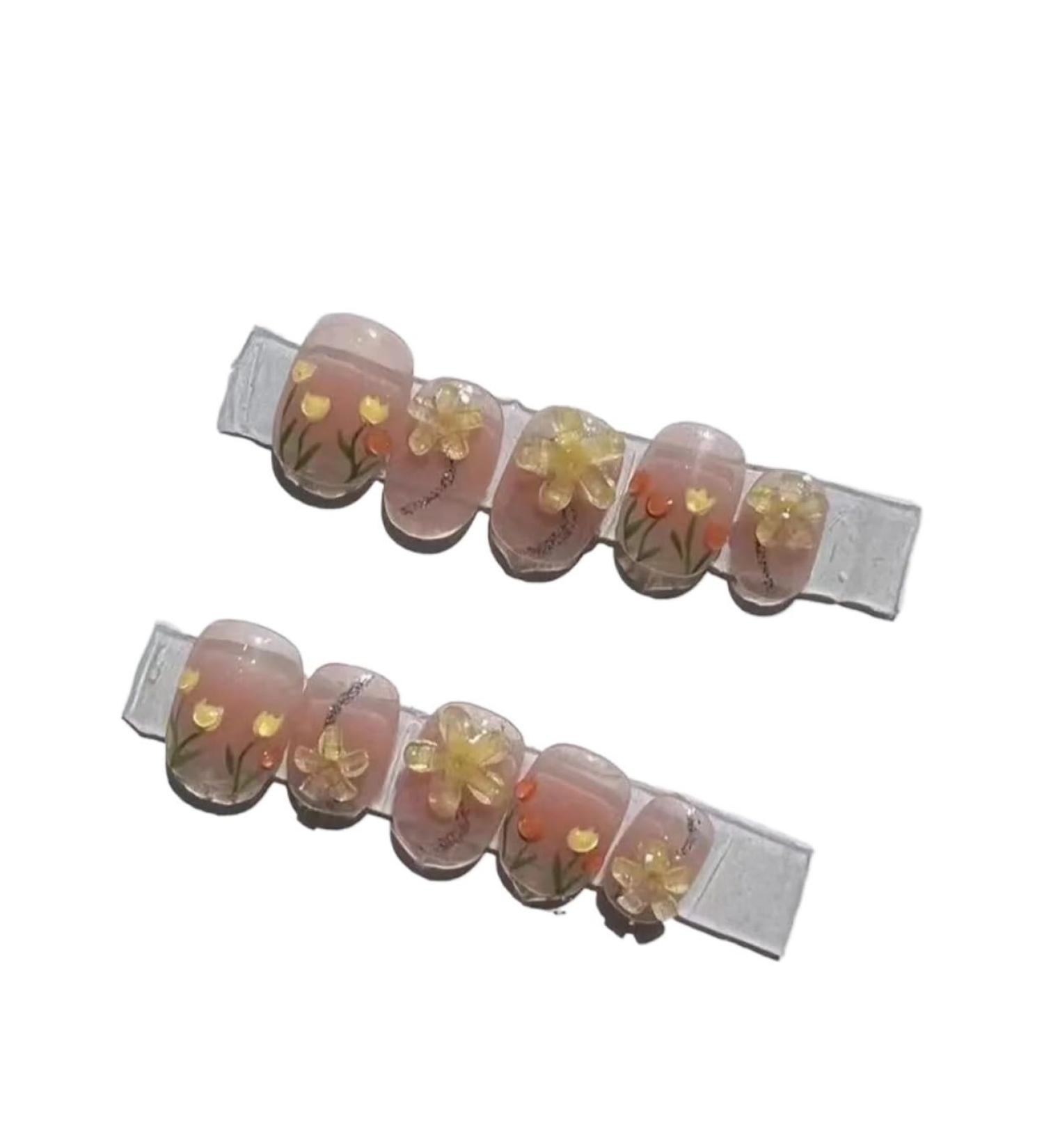 Summer hand-painted tulip nail patches for beautiful wearing and refreshing mid to long nails(ShortSquare M)