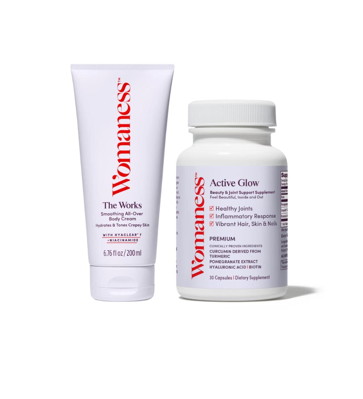 Summer Skin Bundle: Menopause Support Skincare Lotion + Biotin Supplements - Womaness The Works - 2 Products - Buy Online on GoSupps.com