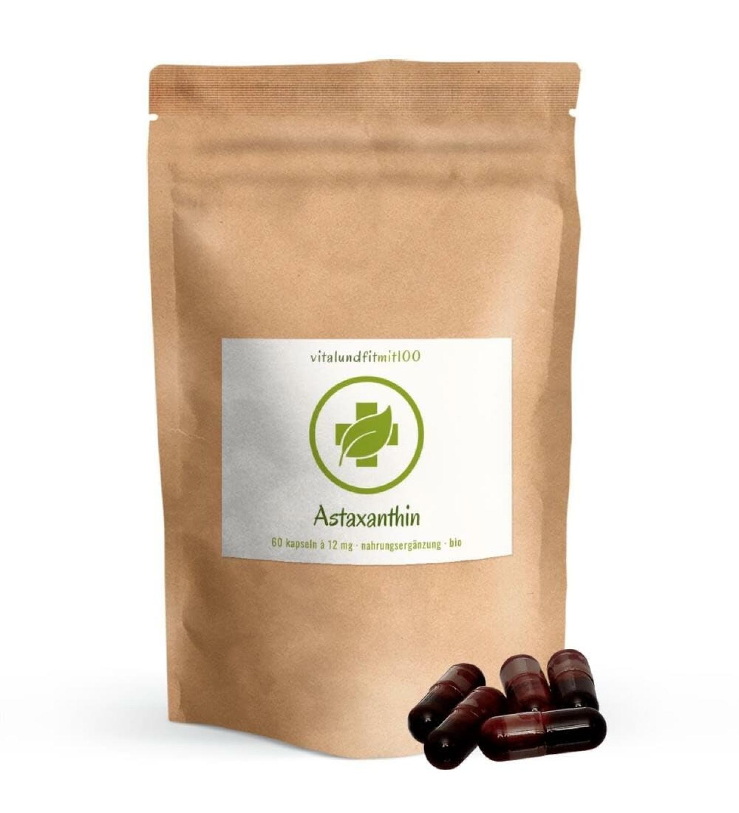 Natural Organic Astaxanthin 12 mg - 500 mg Haematococcus Pluvialis Algae - 60 Vegan Capsules - High Bioavailability Non-GMO Additive-Free - Buy Online on GoSupps.com