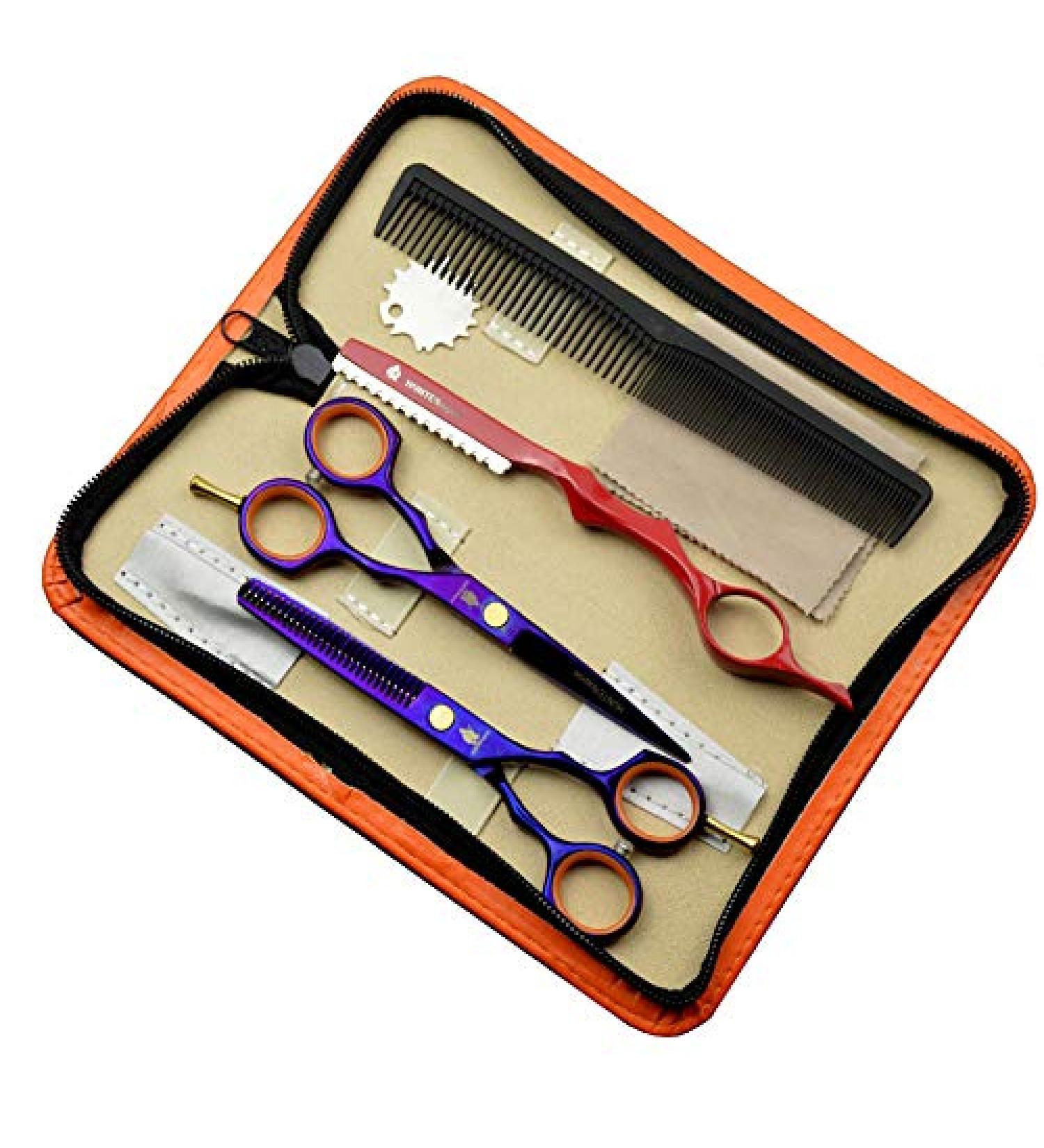HUNTERrapoo 5.5 inch purple Stainless steel Hair cutting scissors kit thinning Shears for hairdressing barber scissors kit - Buy Online on GoSupps.com