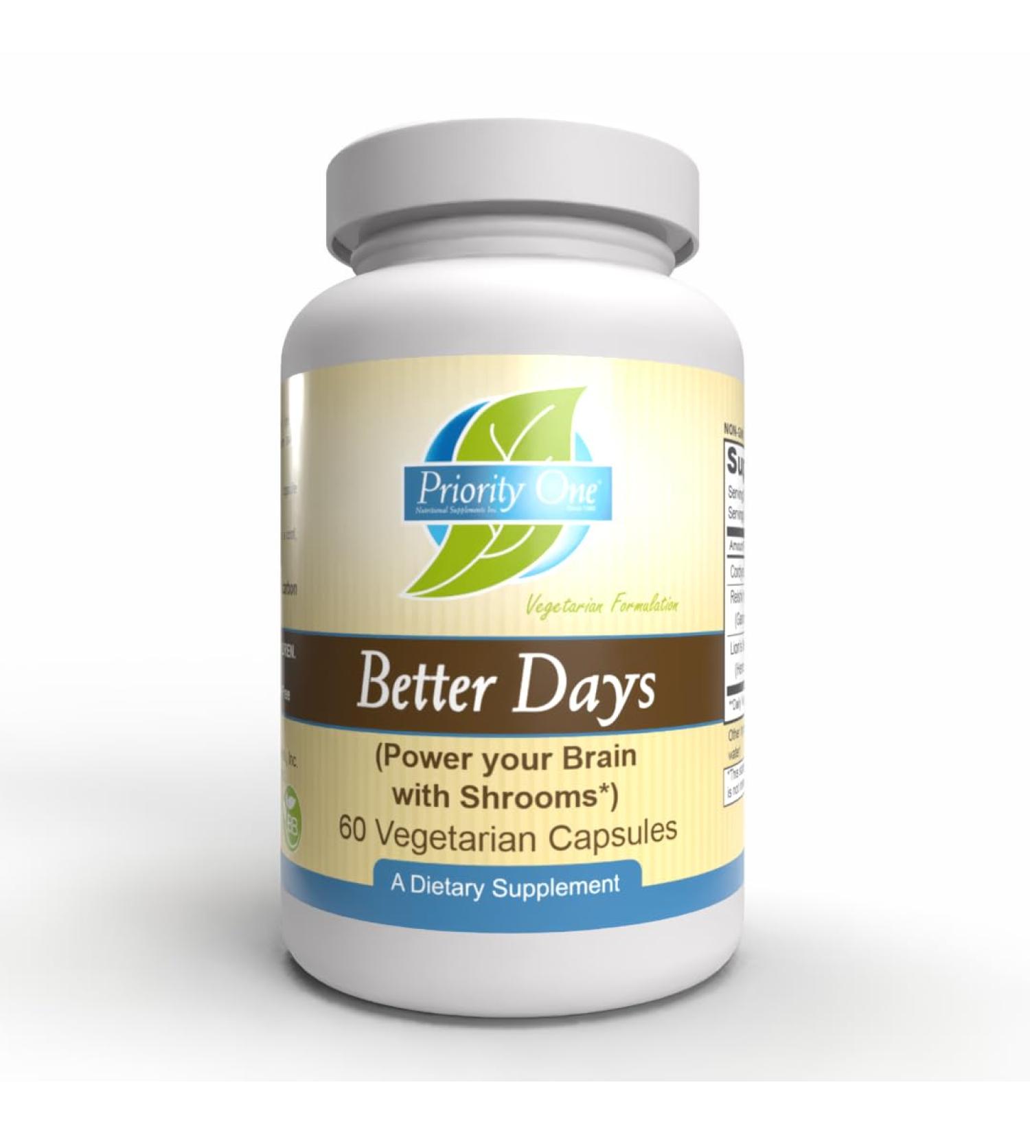 Priority One Vitamins Better Days 60 Capsules Power Your Brain with Shrooms* - Buy Online on GoSupps.com