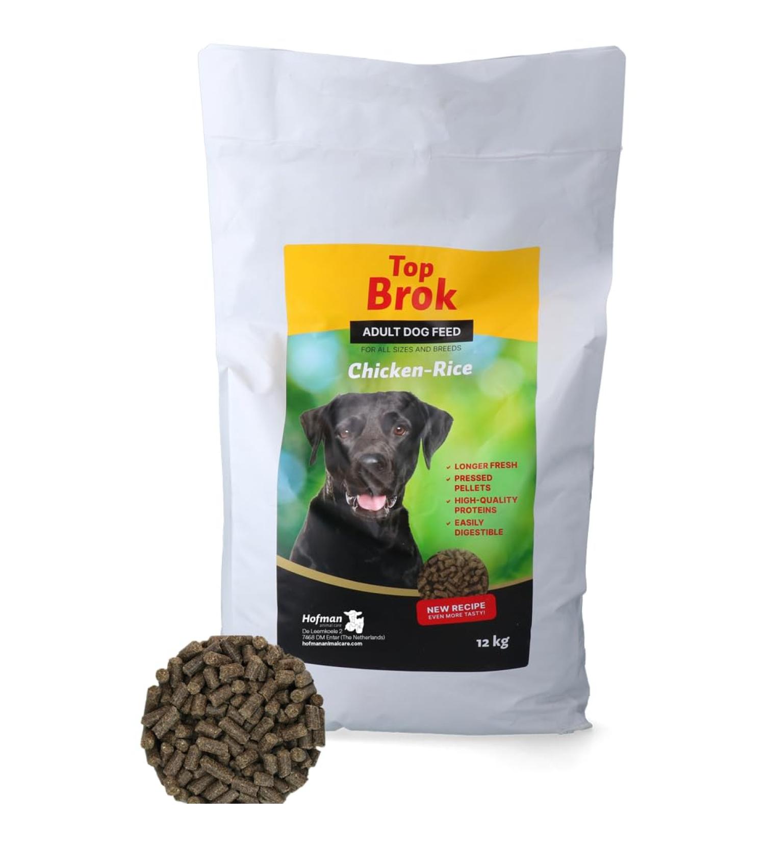 Topbrok Pressed Dog Food - Chicken & Rice - Dog Food - Suitable for All Dogs - Easy to Digest - 12 kg