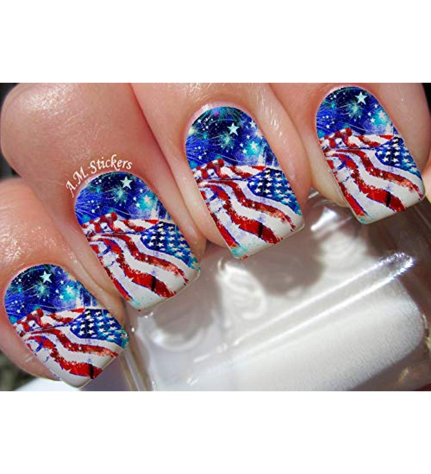 American Flag Independence Day Nail Art Stickers - Set of 22 | 4th of July Water Transfers Decals - A1092 - Buy Online on GoSupps.com