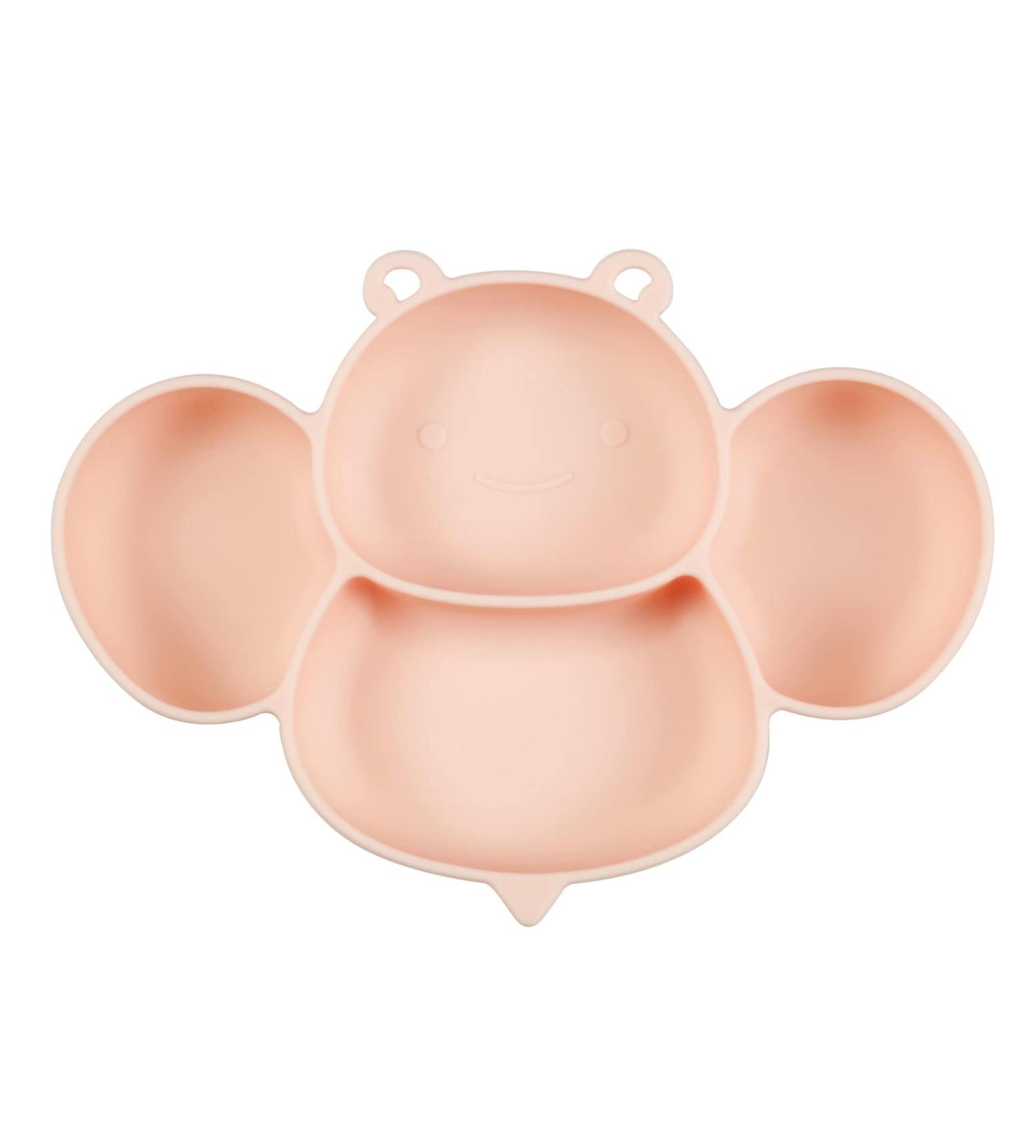 Pandaear Silicone Baby Plate with Suction Cup | Divided Non-Slip BPA-Free Children's Dining Plate - Bee Pink | Perfect for Baby-Led Weaning - Buy Online on GoSupps.com
