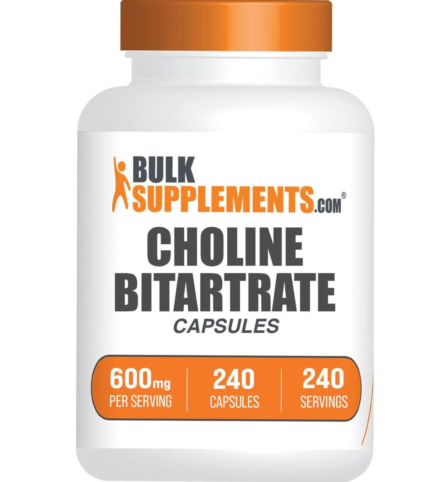 BulkSupplements.com Choline Bitartrate Capsules - Choline Supplements as Choline L-Bitartrate - Choline 600mg 2 Capsules per Serving 240 Capsules (Pack of 1) - Buy Online on GoSupps.com