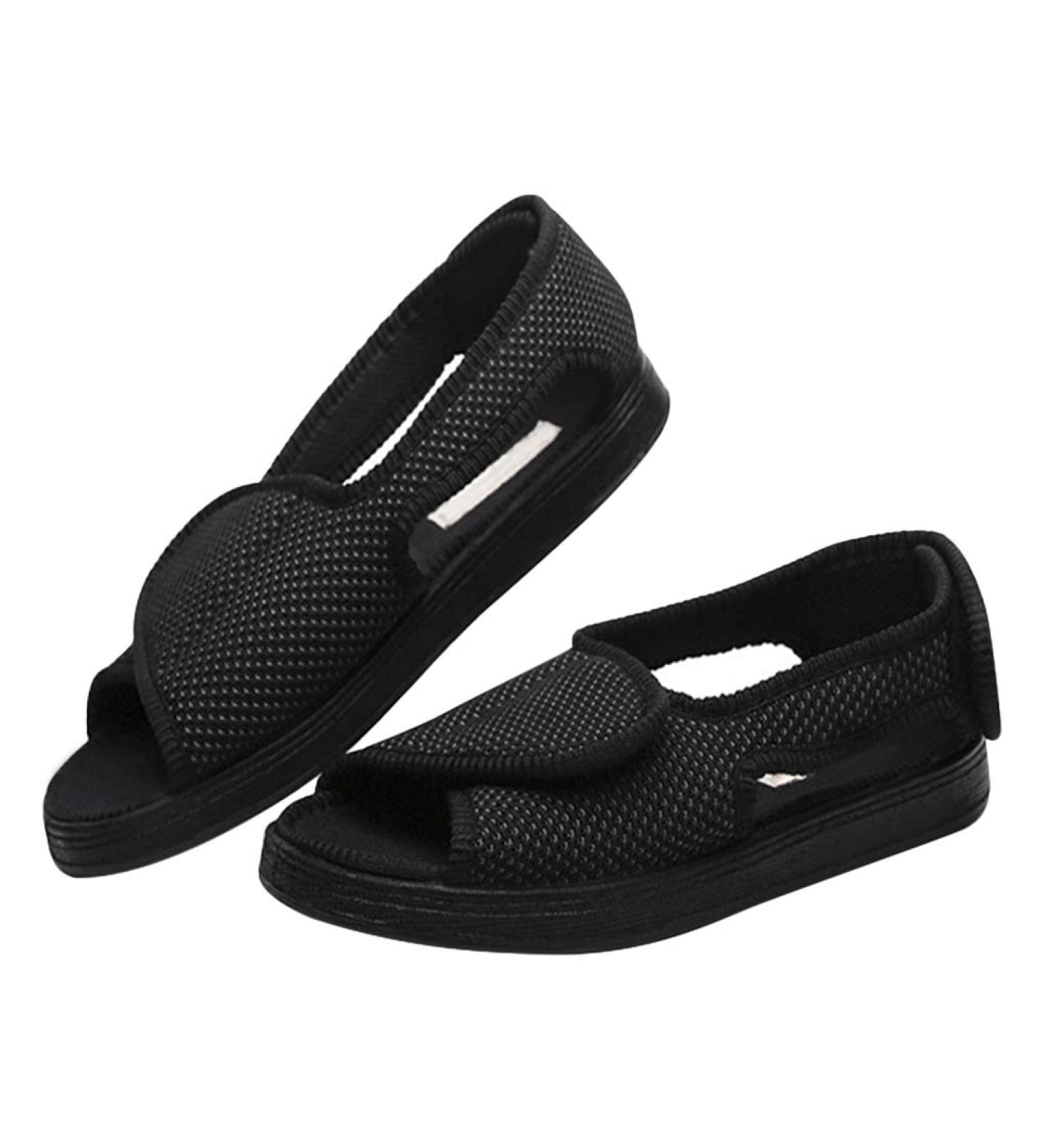 Men's Wide Width Open Toe Diabetic Recovery Slippers - Adjustable Orthopedic Walking Shoes for Foot Relief - Non-slip Arthritis Edema House Shoes - 7 Wide Black - Buy Online on GoSupps.com