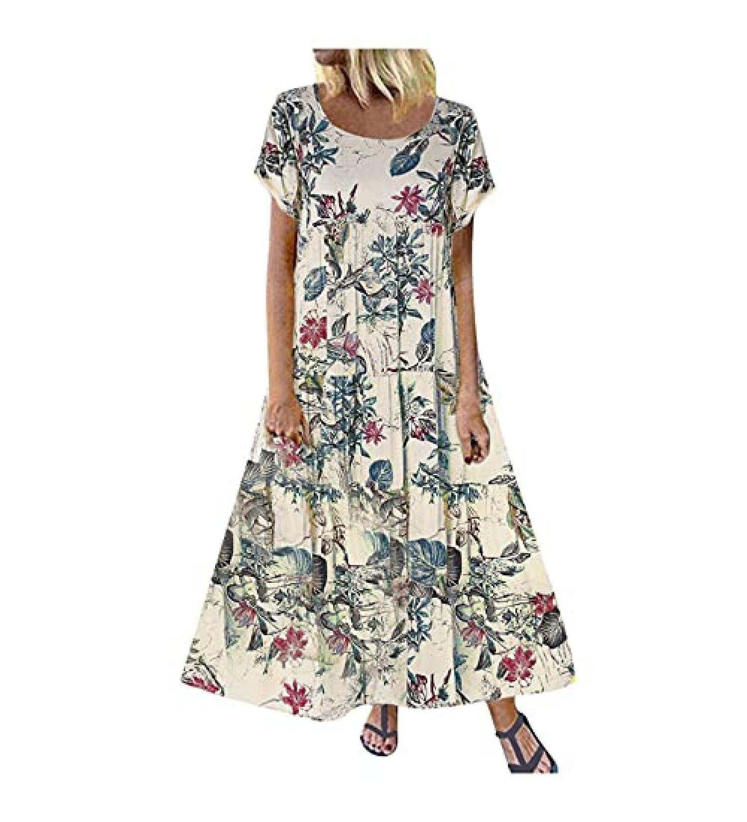 Gemkonsey Women's Floral Flowy Maxi Dress - Summer Beach Party Tunic, Purple Small - Buy Online on GoSupps.com