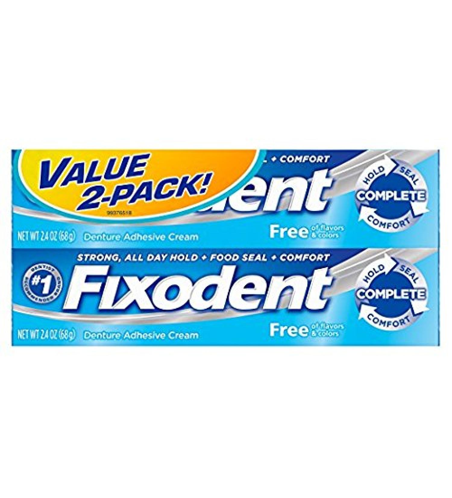 Fixodent Dentures Adhesive Cream Free Twin Pack 2.4 Oz,
