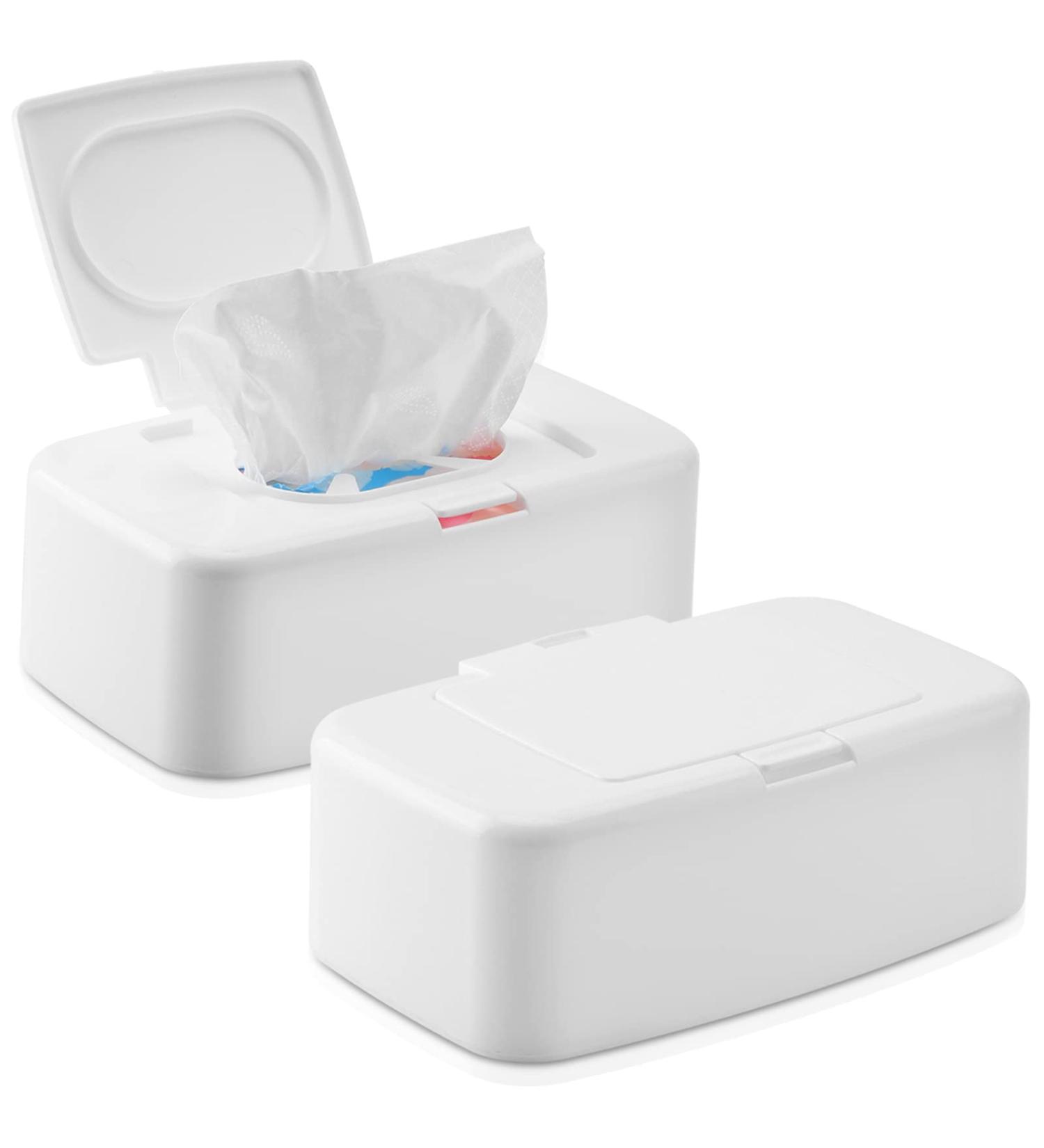 2 Pack Small Wipes Dispenser with Sealing Lid - Wet/Dry Tissue Box - Dustproof Container - Keeps Wipes Fresh - Wipe Holder - Buy Online on GoSupps.com
