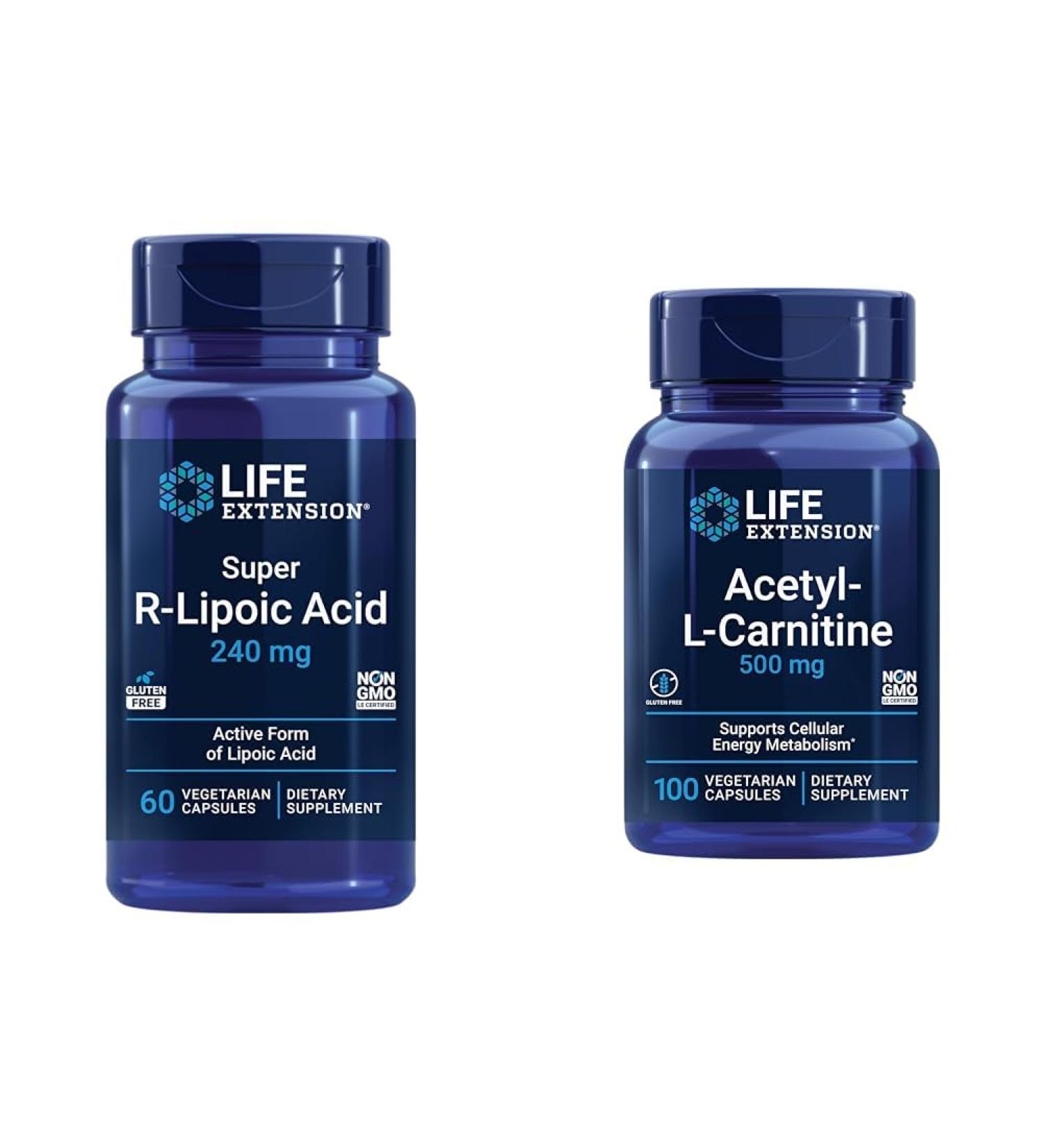 Life Extension Super R-Lipoic Acid 240mg and Acetyl-L-Carnitine 100 Capsules - Cellular Energy and Brain Health - Buy Online on GoSupps.com
