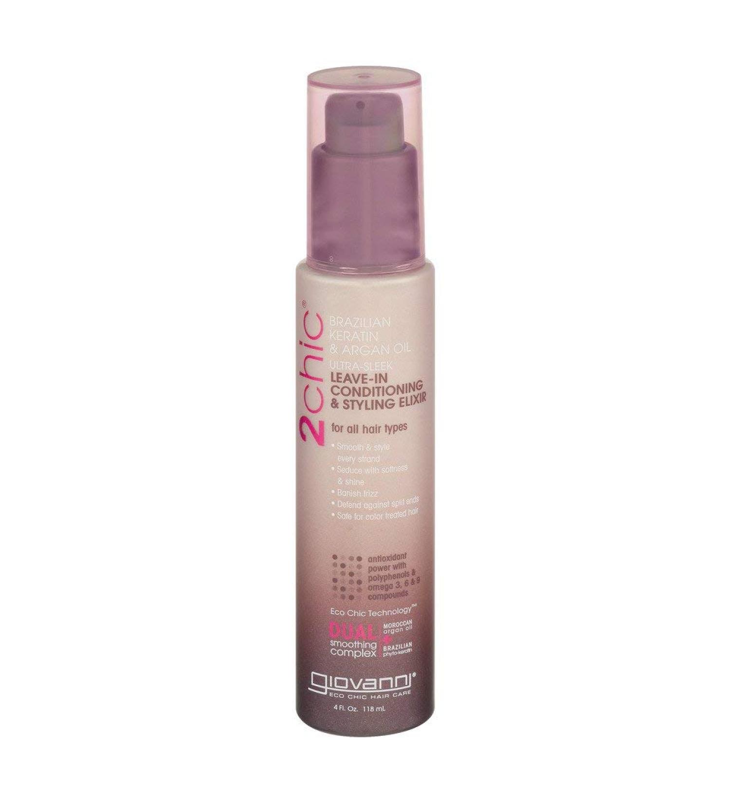 Giovanni - 2Chic Brazilian Keratin & Argan Oil Ultra-Sleek Leave-In Conditioning & Styling Elixir - 4 oz.