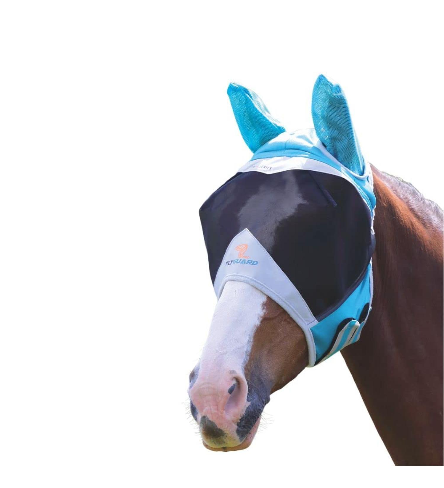 Shires fine mesh fly hood mask veil with full face ears & nose extension blue -green/a hint of paradise (trace of paradise) pony