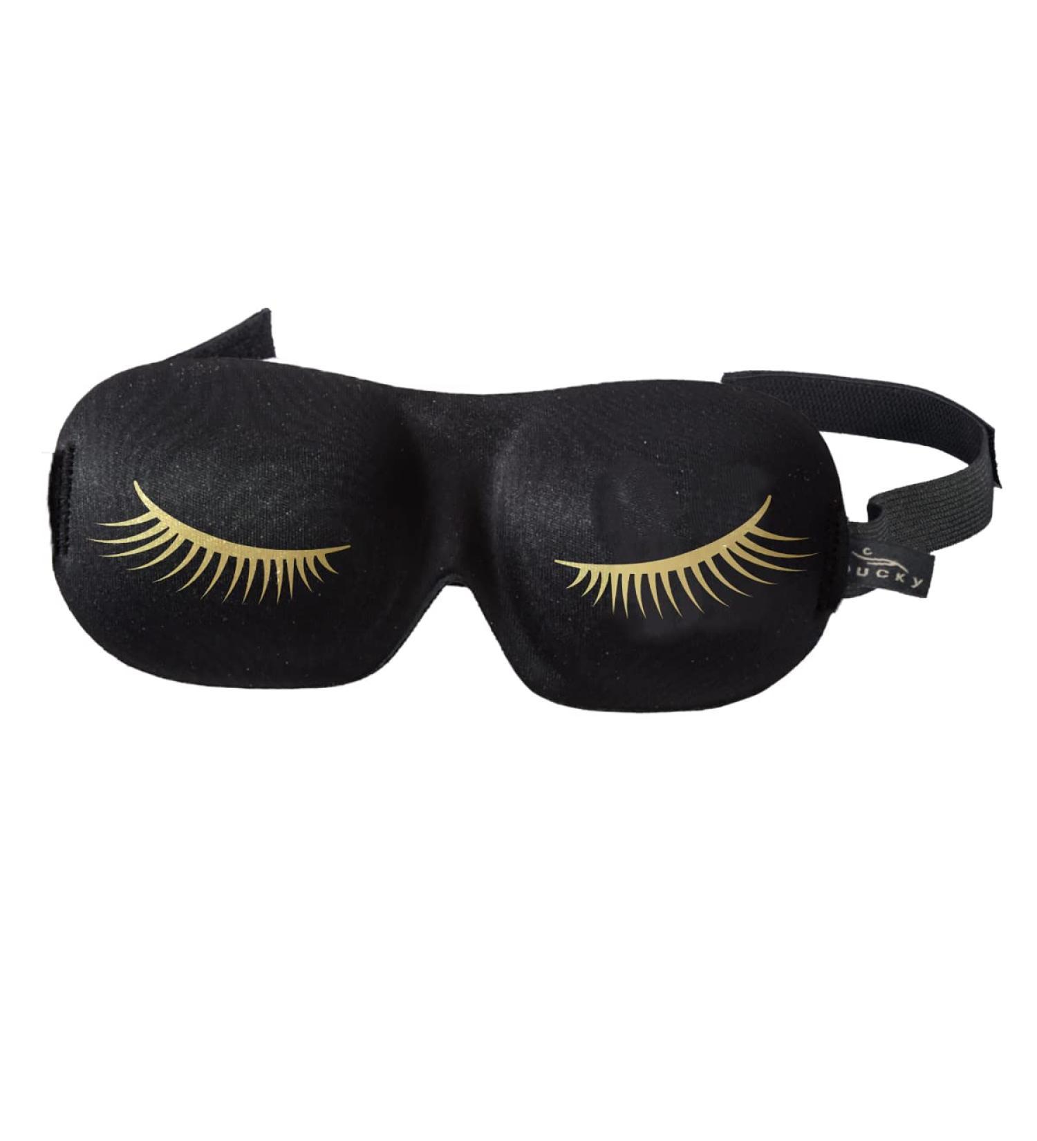 CC Home Furnishings - 7.75" Gold Eyelashes Black Unisex Adjustable Sleep Mask