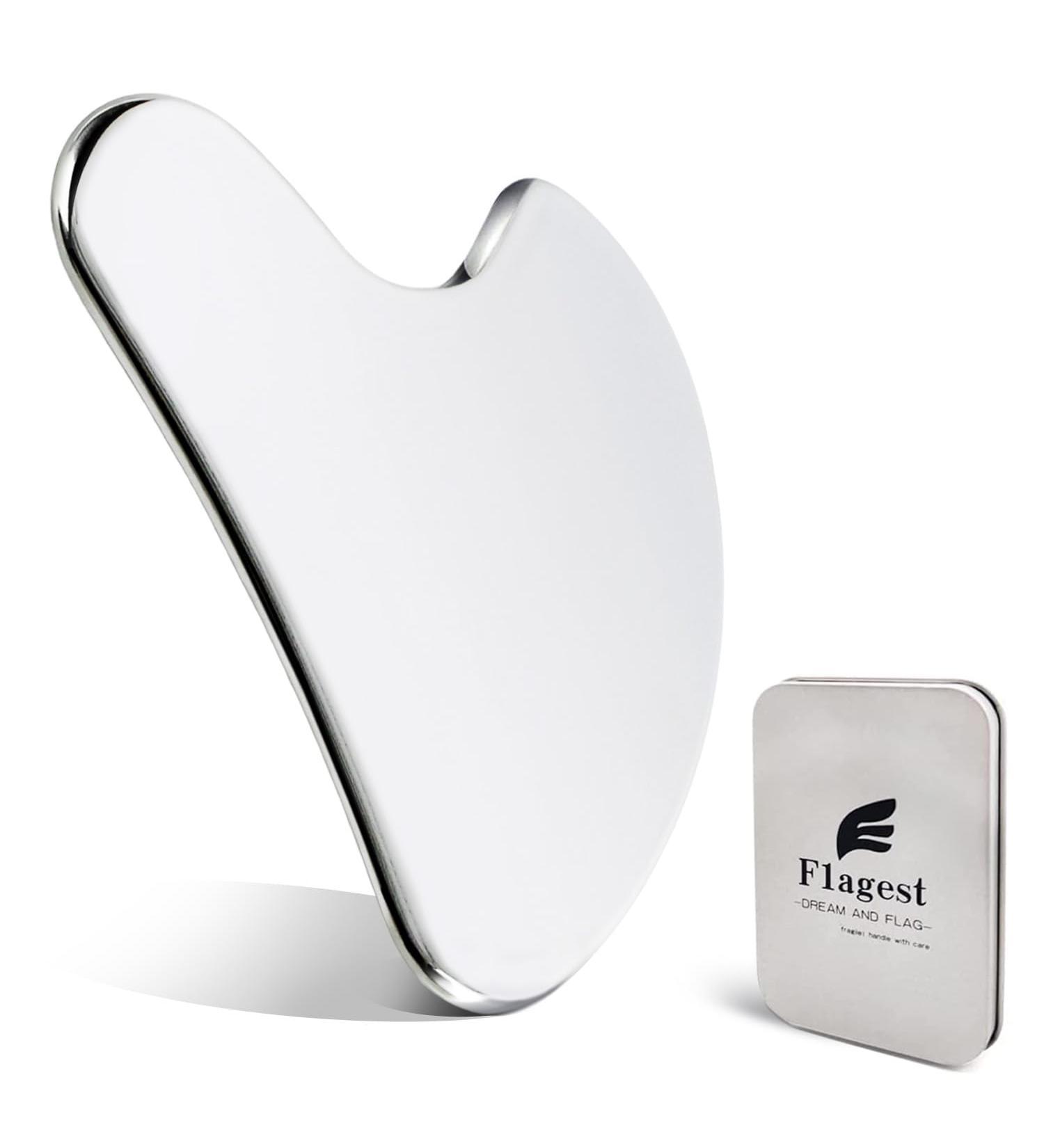 Flagest Stainless Steel Gua Sha Tool - Face Massage Stone for Swelling Reduction & Slimming | Perfect Heart-Shaped Gift (Silver) - Buy Online on GoSupps.com