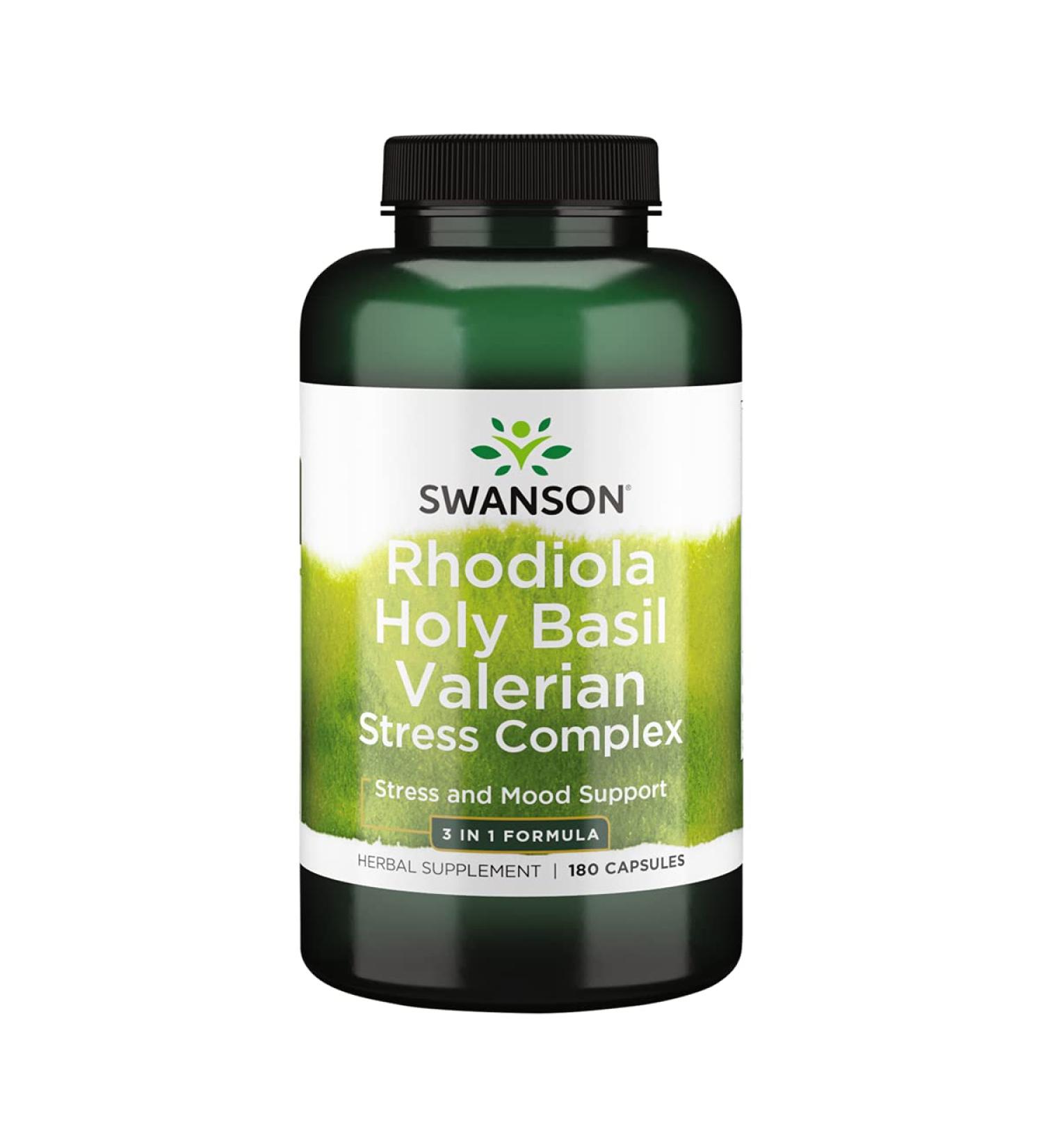 Swanson Rhodiola Holy Basil Valerian Stress Complex - 180 Capsules for Stress Relief and Mood Support - Buy Online on GoSupps.com