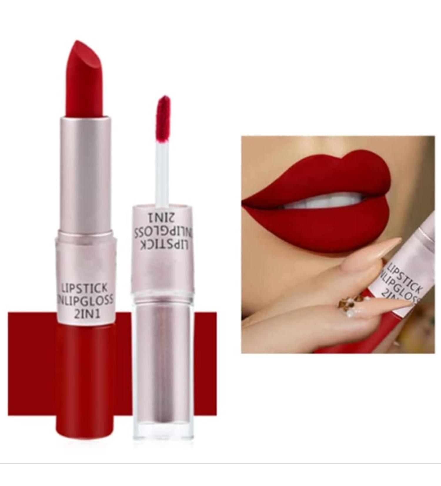 ICATHUNY 2 in 1 Matte Lipstick & Lip Gloss Combo - Long Lasting, Waterproof & Highly Pigmented in Red 05 - For Women & Girls - Buy Online on GoSupps.com