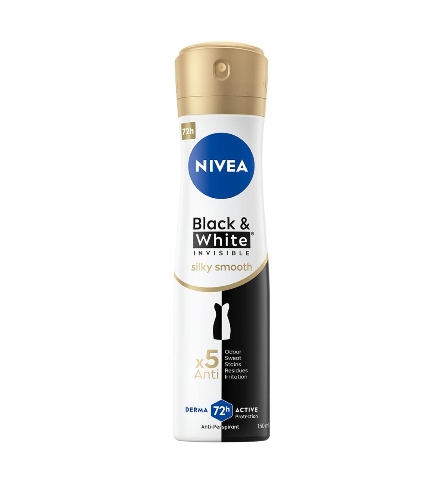 Nivea Black & White Invisible Silky Smooth 48H Anti-Perspirant Spray 150ml 5.07 Fl Oz (Pack of 1) - Buy Online on GoSupps.com