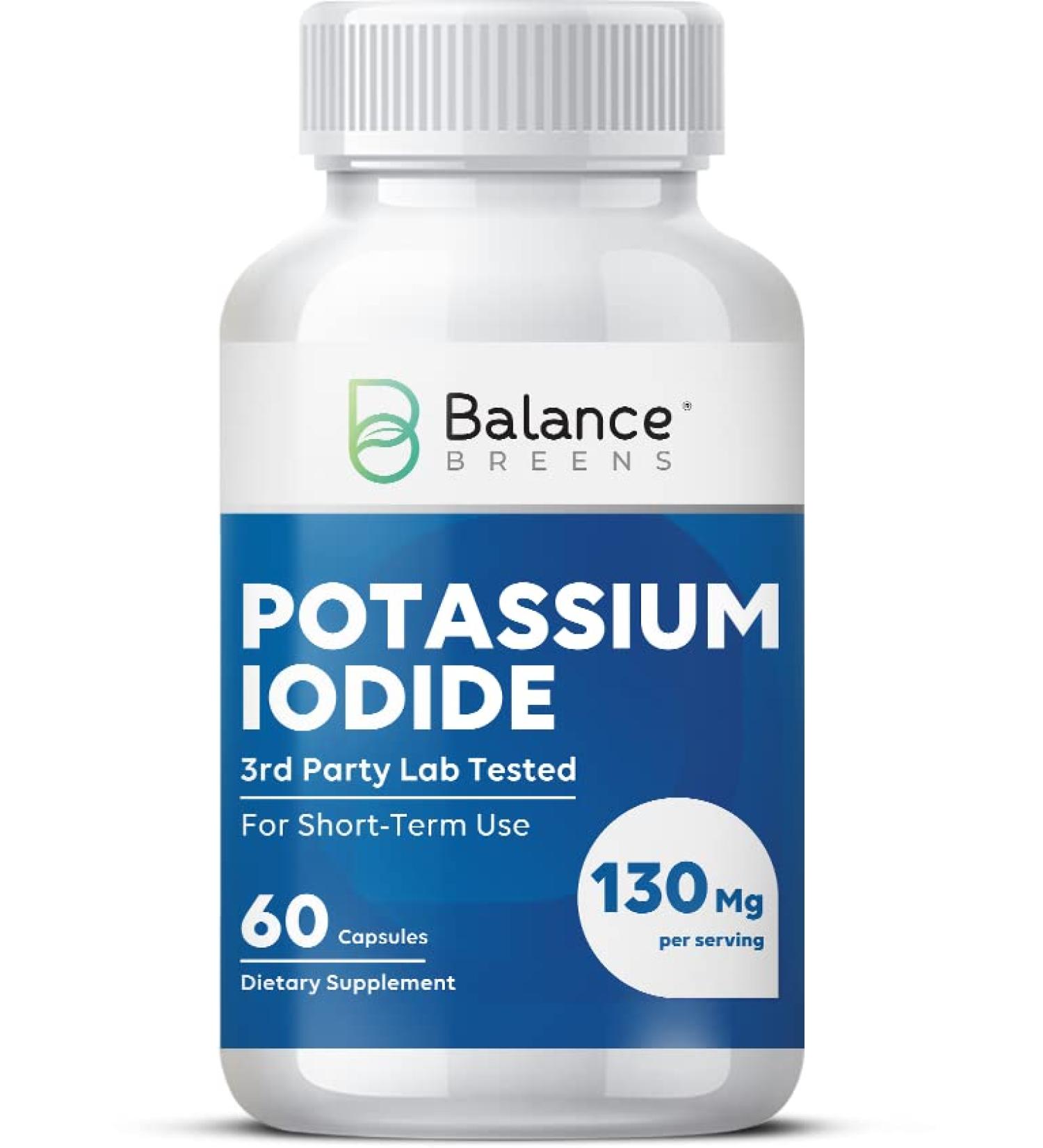 Balance Breens Potassium Iodide 130mg - 60 Capsules | Thyroid Support Supplement for Emergency Survival | Short-Term Use - Third-Party Lab Tested - Buy Online on GoSupps.com