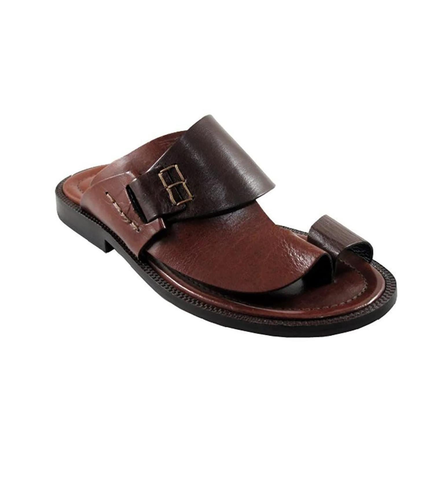 Orthopedic Brown Flat Sandals for Men - Comfy Non-Slip Slip-on with Orthopedic Toe Ring for Pain Relief - 28cm - Buy Online on GoSupps.com