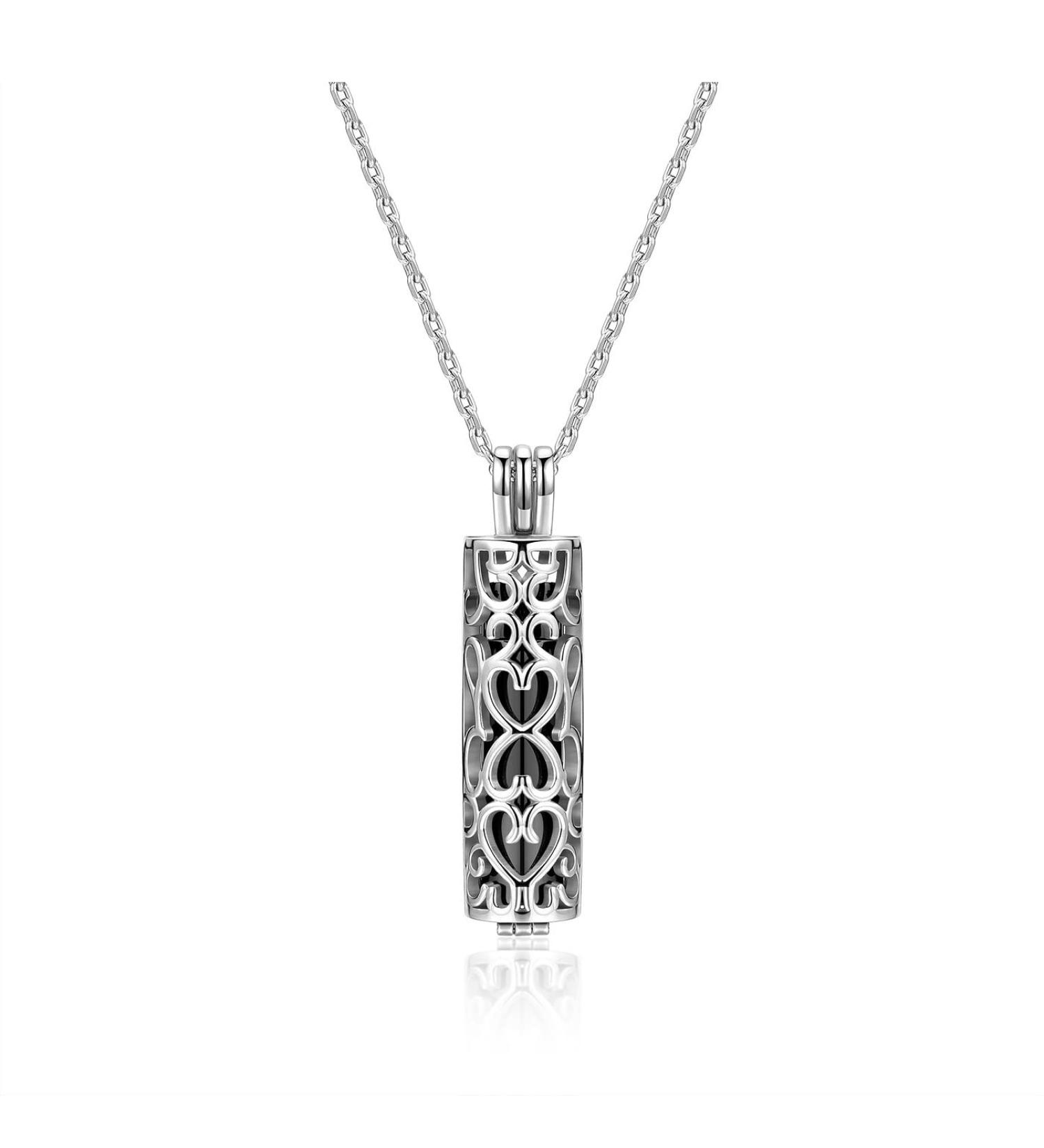 PiercingJak Hollow Flower Cylinder Cremation Necklace for Ashes - Stainless Steel Memorial Locket Keepsake for Women Men Pet Black - Buy Online on GoSupps.com