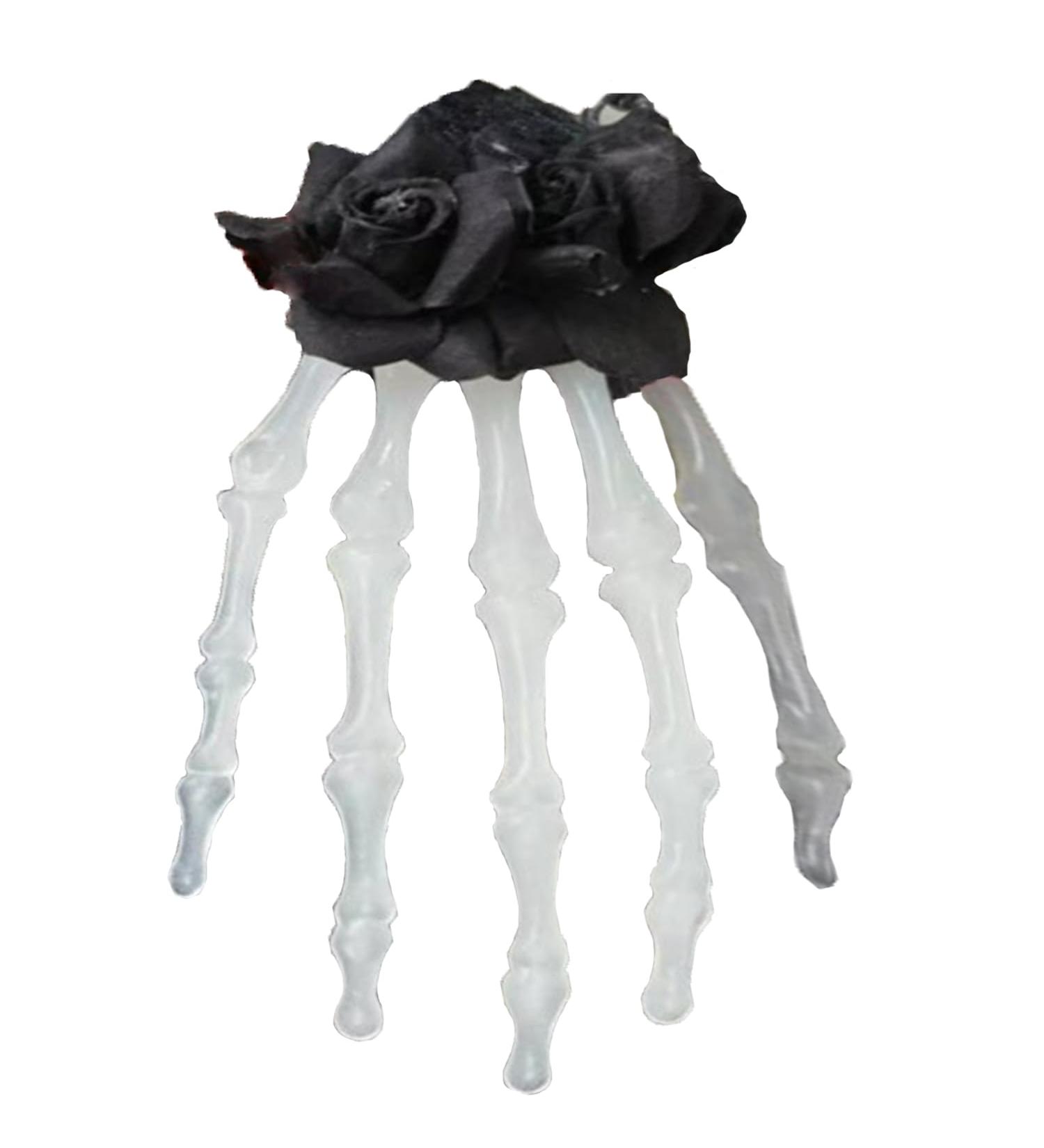 XNHIU Halloween Luminous Skull Rose Hairpin Ladies Gothic Black Rose Hand Bone Vampire Dress Up Scary Women's Hair Clips Masquerade Holiday Party Hair Accessories - Buy Online on GoSupps.com