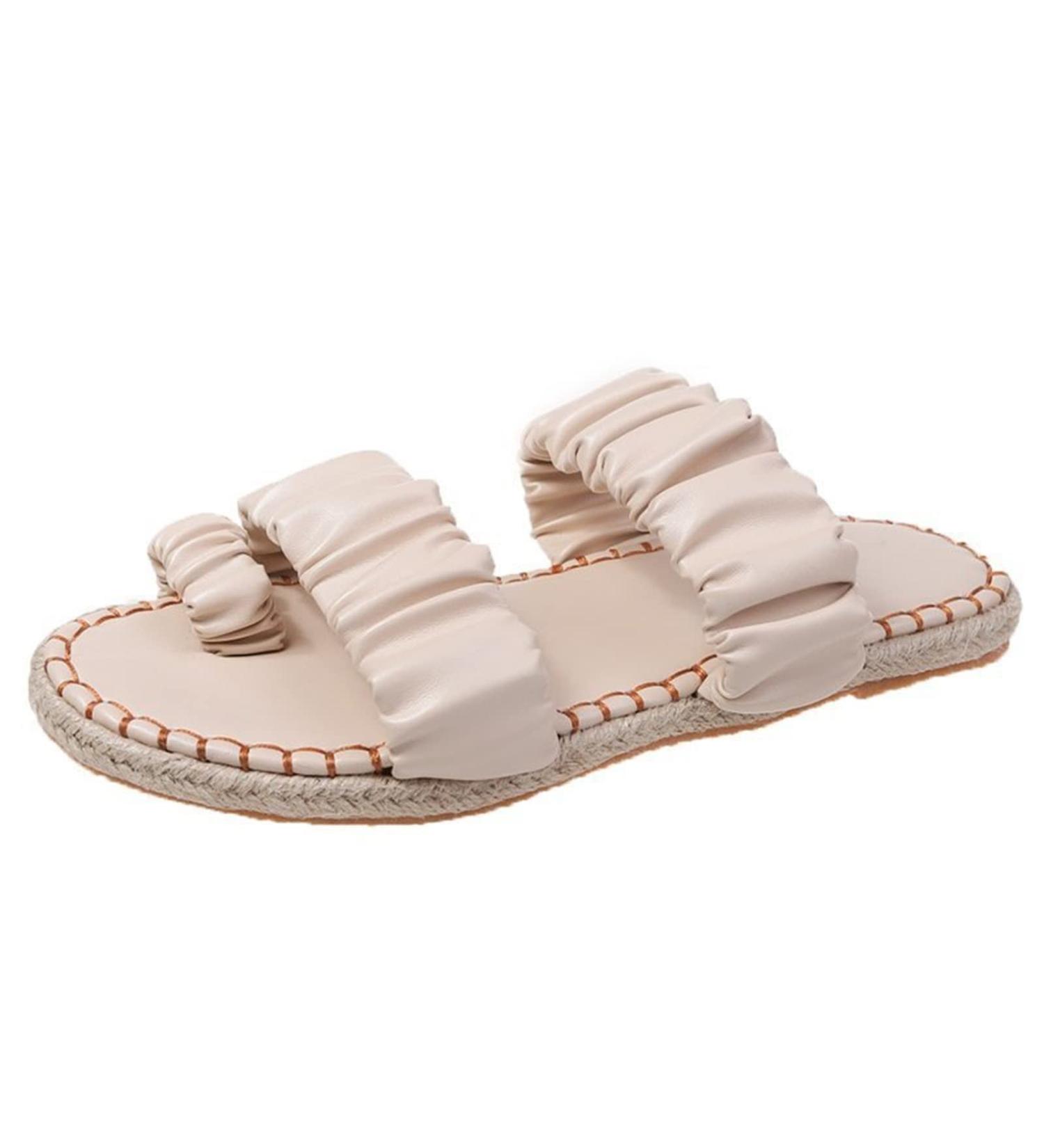 MisFun Bunion Sandals - Comfortable Peep Toe Double Strap Sandals for Women - Correct Bunion Pu Bohemian Style - Flat Heel Flip Flops 6 Beige - Buy Online on GoSupps.com