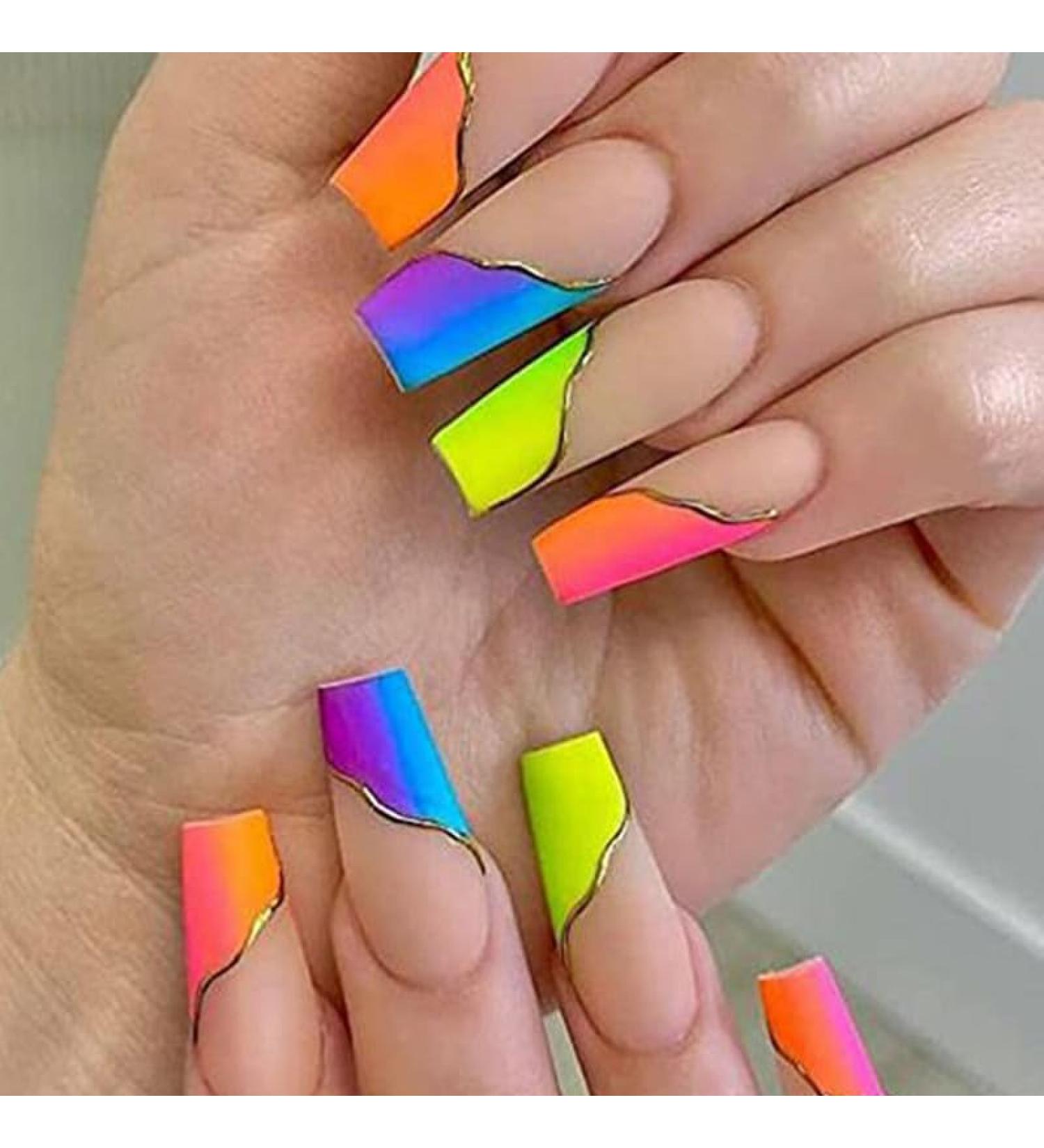 24Pcs Press on Nails Long French Tips Fake Nails Acrylic T-Shape False Nails Summer Reusable Ombre Artificial Nails for Women and Girls - Buy Online on GoSupps.com