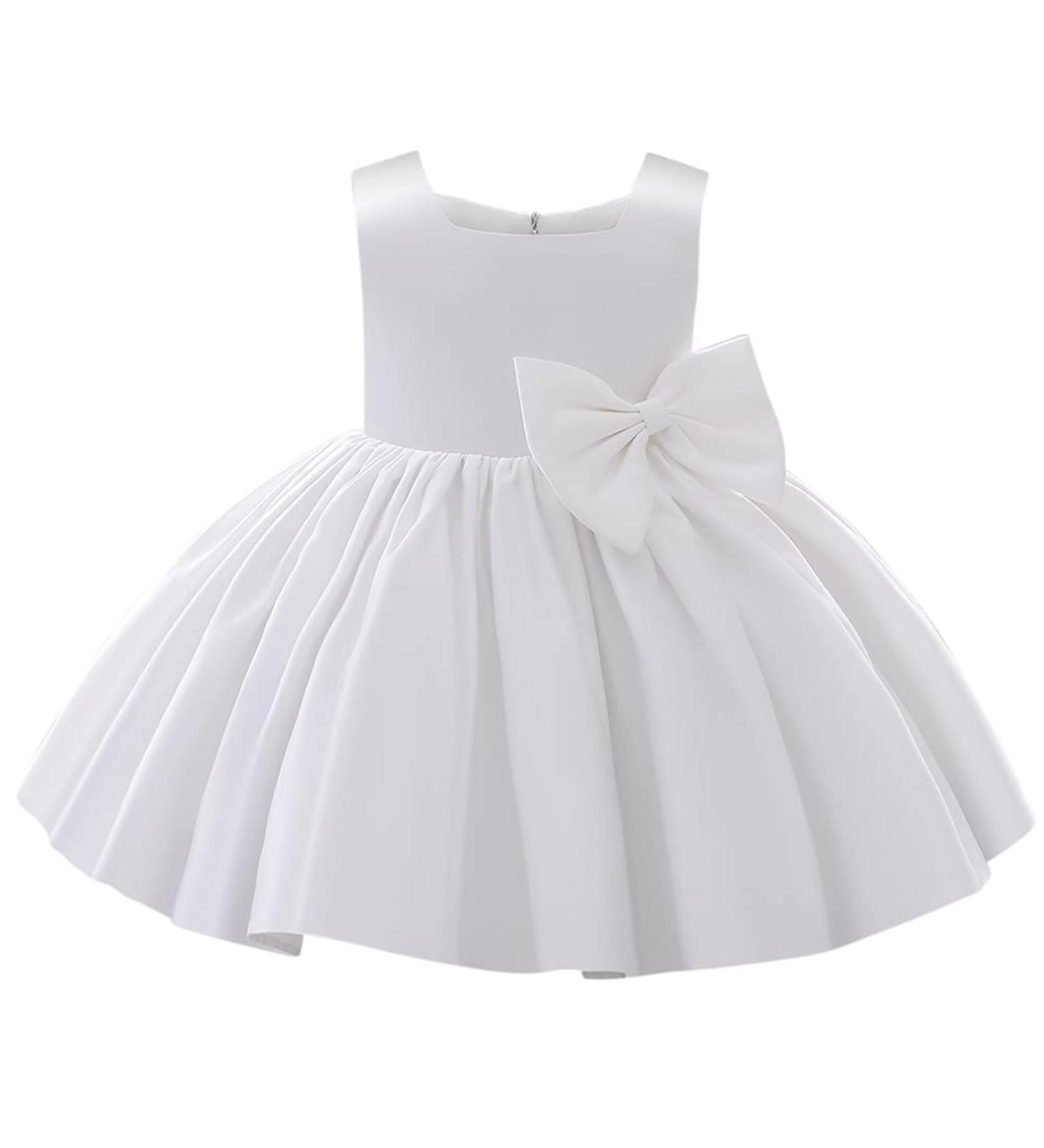 Baby Toddler Bridesmaid Flower Girl Dress | Sleeveless Bowknot Tutu | Wedding Pageant Prom Gown 6-12 Months - White - Buy Online on GoSupps.com