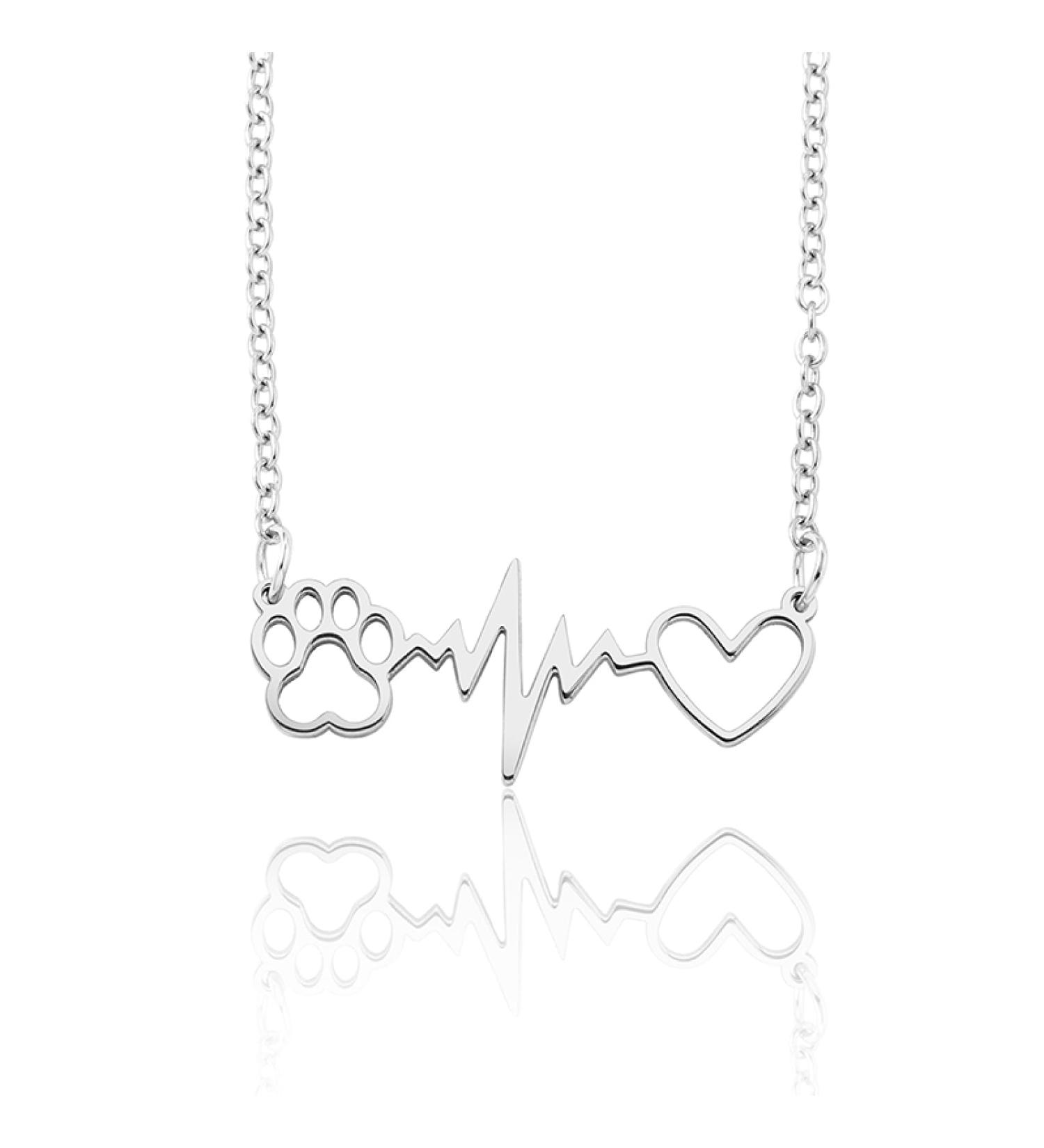 Unlou Heartbeat Dog Paw Pendant Necklace - Elegant Heart & Cat Footprint Jewelry for Women | Perfect Birthday Gifts - Buy Online on GoSupps.com