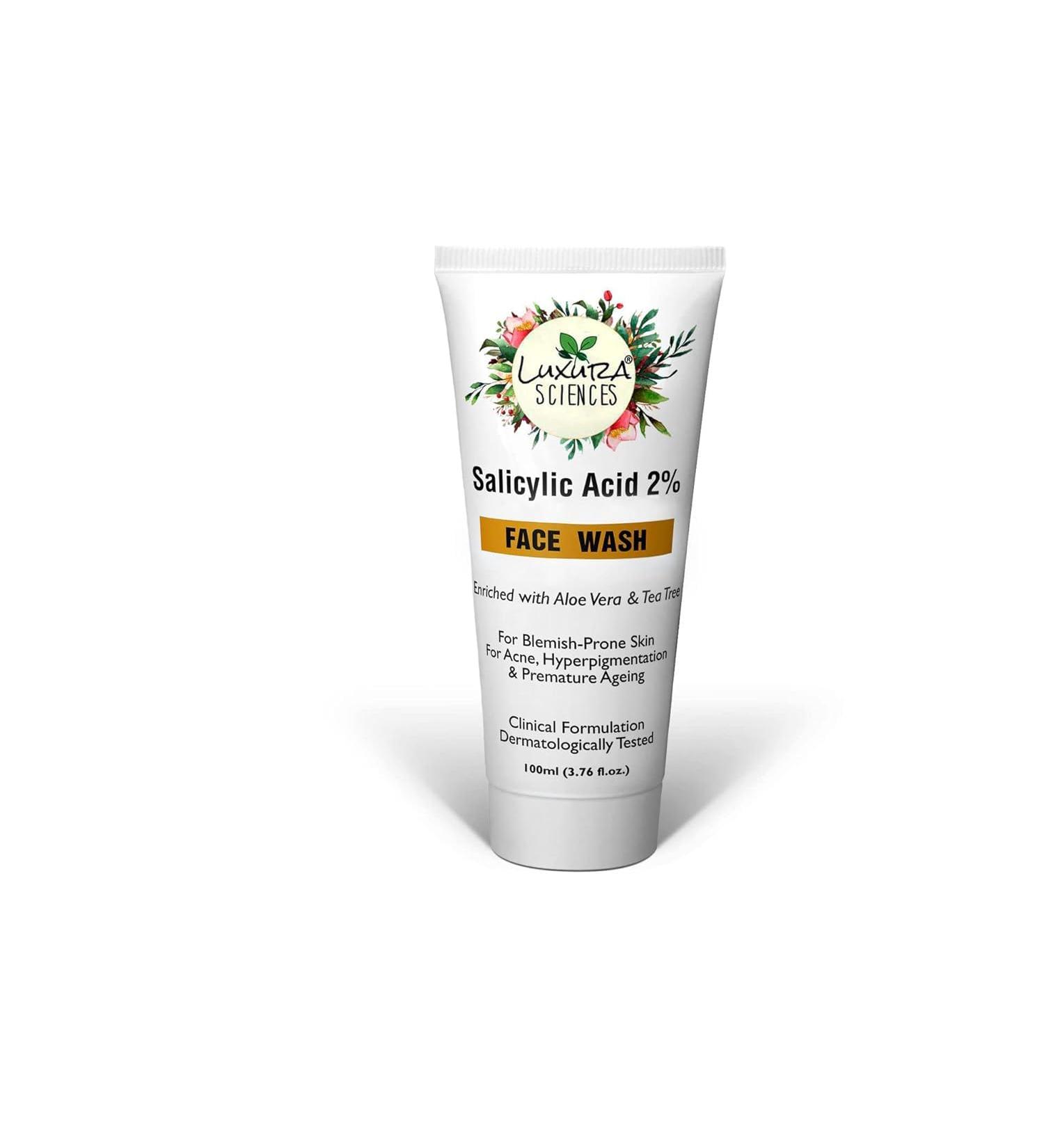 2% Salicylic Acid Anti Acne Gel Face Wash | Fights Acne & Unclog Pores | Controls Excess Oil & Sebum | Tea Tree Infused Facial Cleanser | 3.38 Fl Oz/100ml