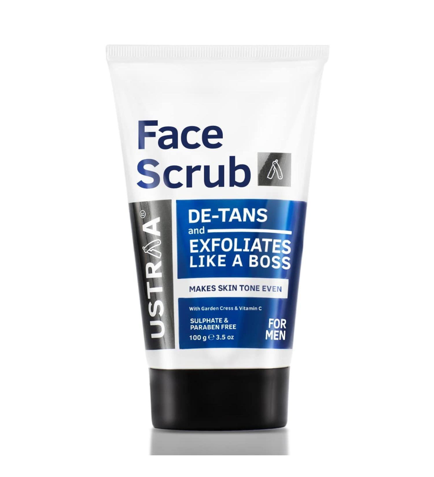 De-Tan Face Scrub for Men - 100g Exfoliation with Bigger Walnut Granules Sulphate & Paraben Free Made in India - Buy Online on GoSupps.com