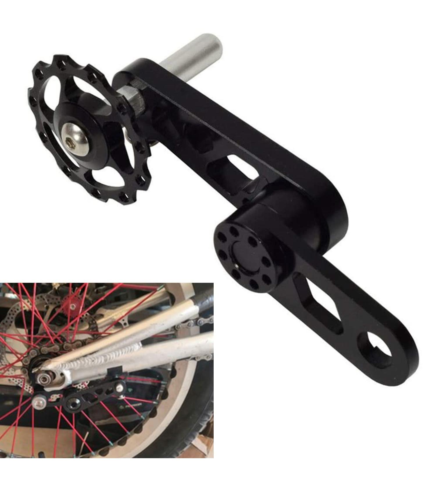 Bike Chain Tensioner Bicycle Single Speed, Bike Single Speed Tensioner with 11T Derailleur for Mini Bike Folding Bicycle Accessories Black
