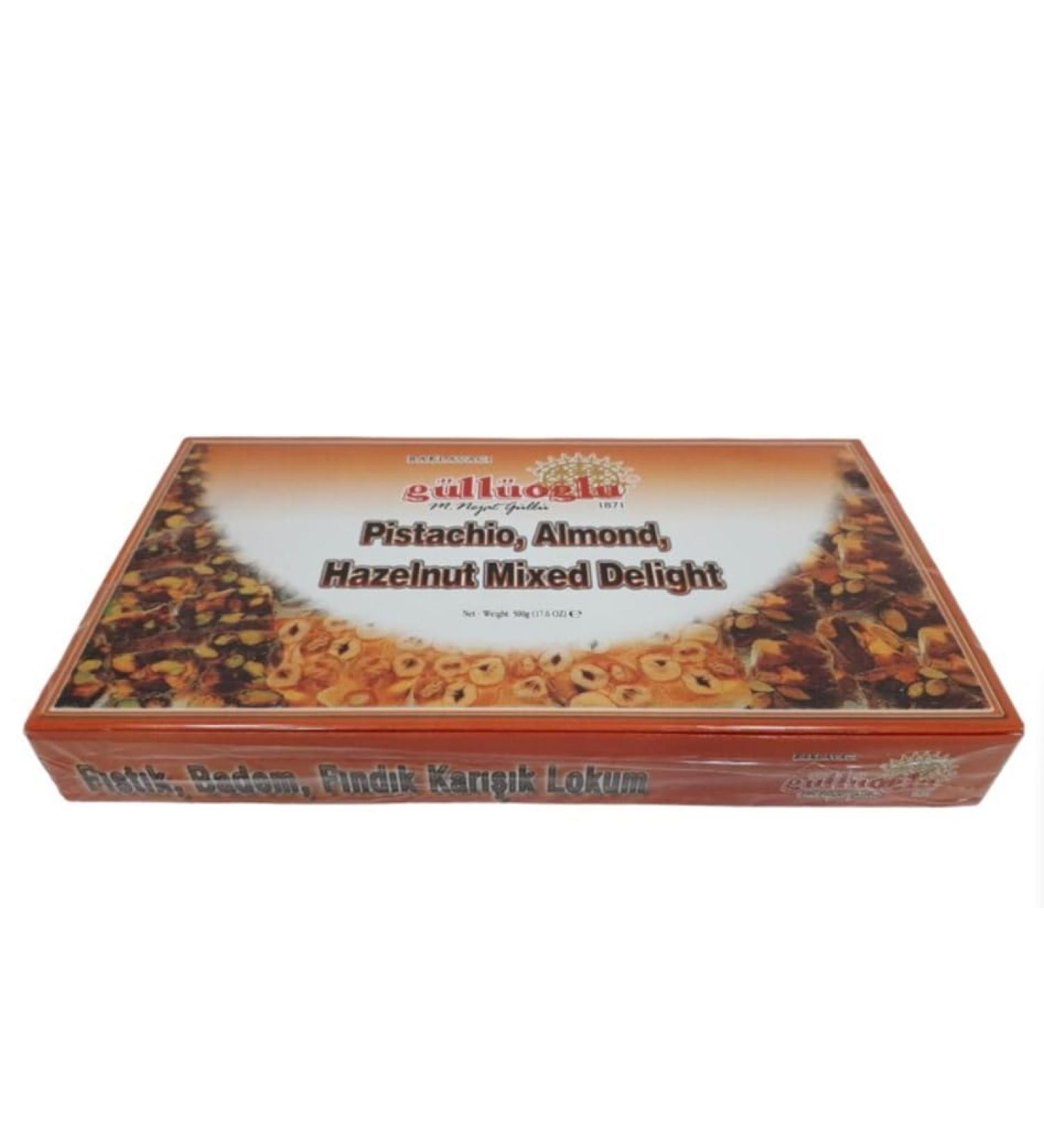 Gulluoglu (Pistachio-Almond-Hazelnut) Turkish Delight 500 gr (Pack of 1) daily fresh shipment from Istanbul/Turkey - Buy Online on GoSupps.com