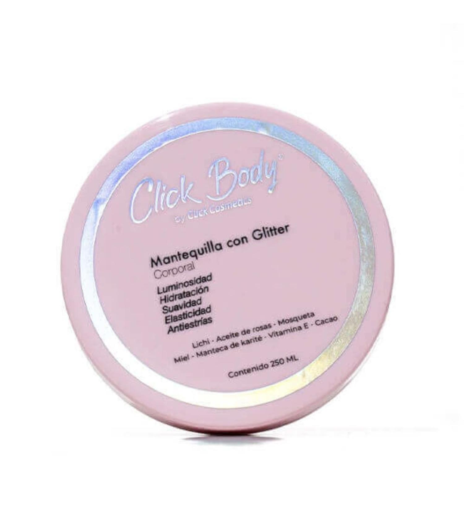 Click Body Glitter Body Butter Click Cosmetics | Mantequilla Con Glitter Luminosidad Hidratacion Suavidad Elasticidad y Antiestrias Colombia (8.4oz - 250ml) - Buy Online on GoSupps.com