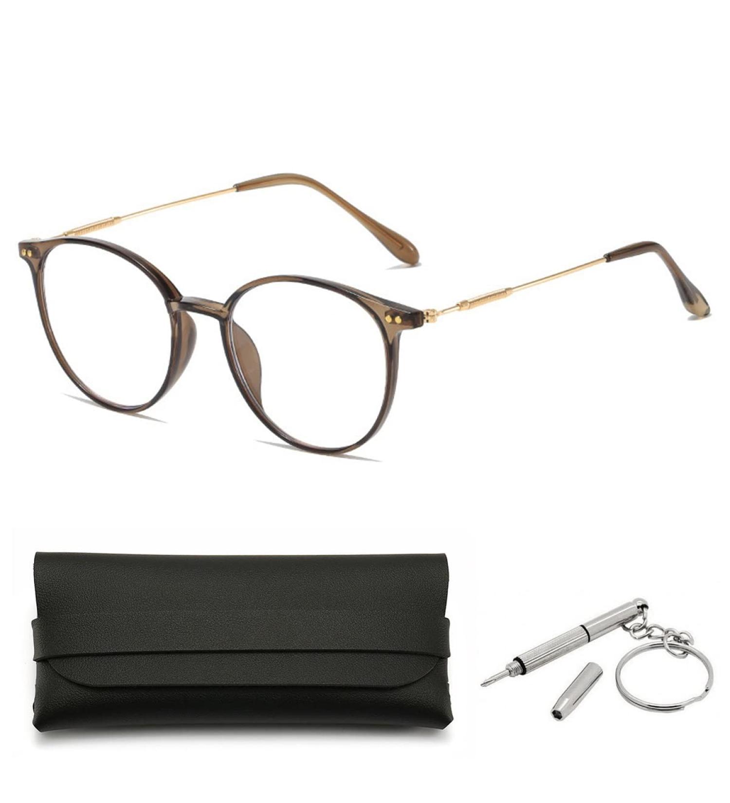 Tayaar Stylish Anti-Blue Light Reading Glasses for Men & Women | TR90 Lightweight Round Frame 4x Tawny Gold - Buy Online on GoSupps.com