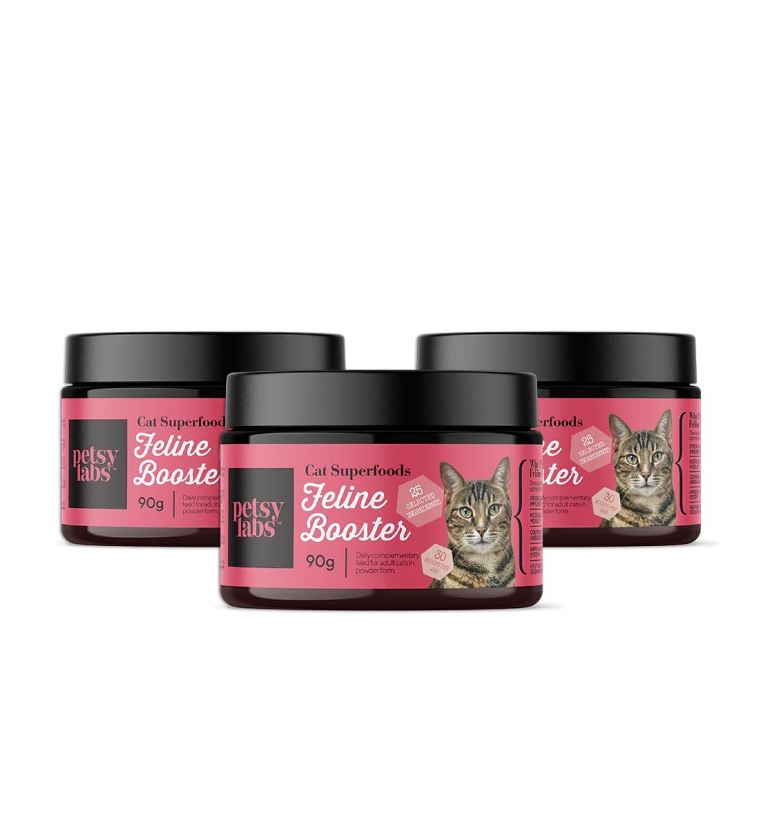 3x Feline Booster nutritional supplements for adult cats with green lip shell turmeric and probiotics - improves joint mobility digestion the health of skin and fur 90.00 g (3 Pack)