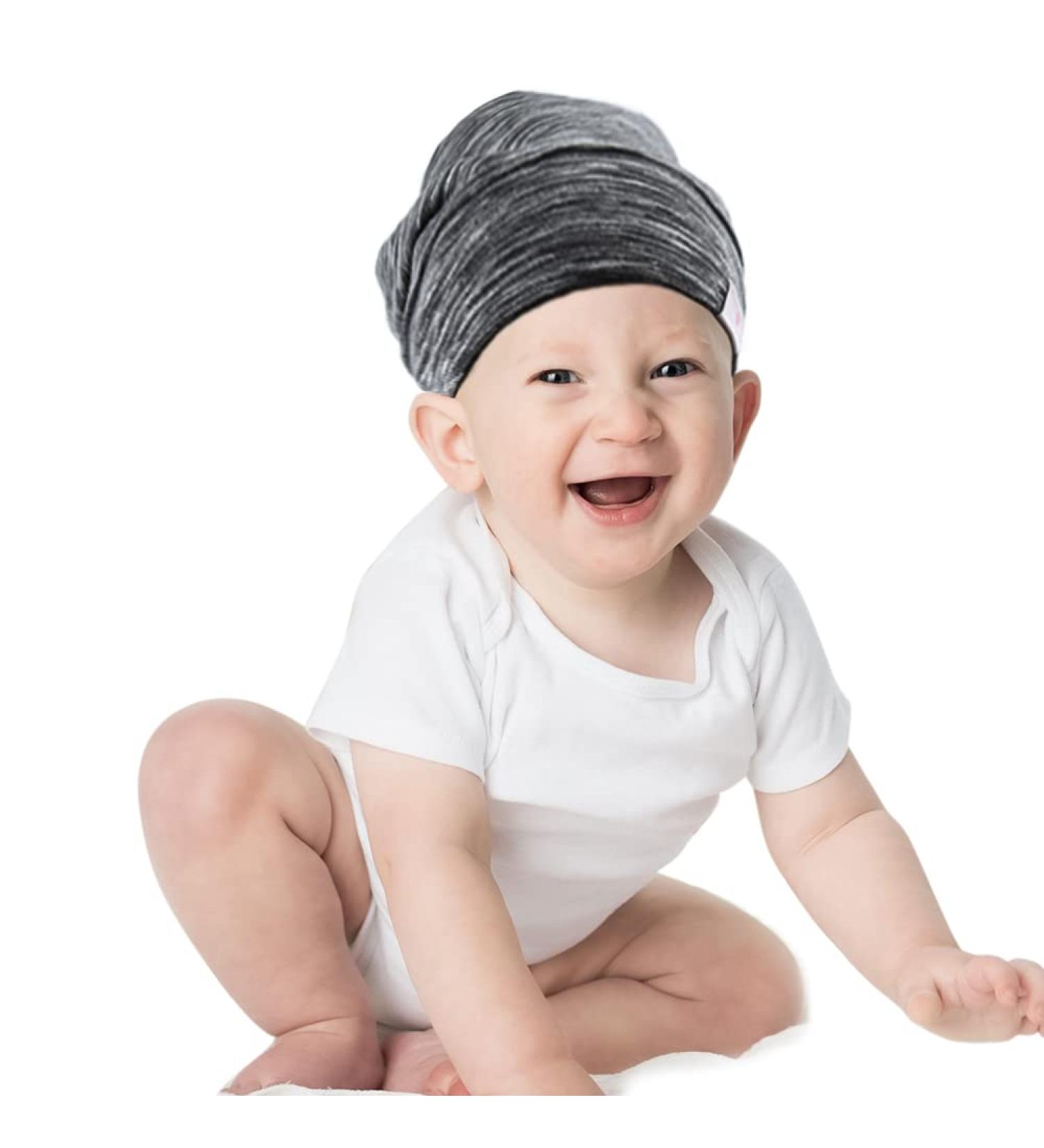 Greatremy Beanie Kids Silky Satin Lined Hair Bonnet Sleep Cap - Adjustable Elastic Band Cotton Hat for Baby Toddler with Natural Curly Hair - Black & White - 0-36 Months - Buy Online on GoSupps.com