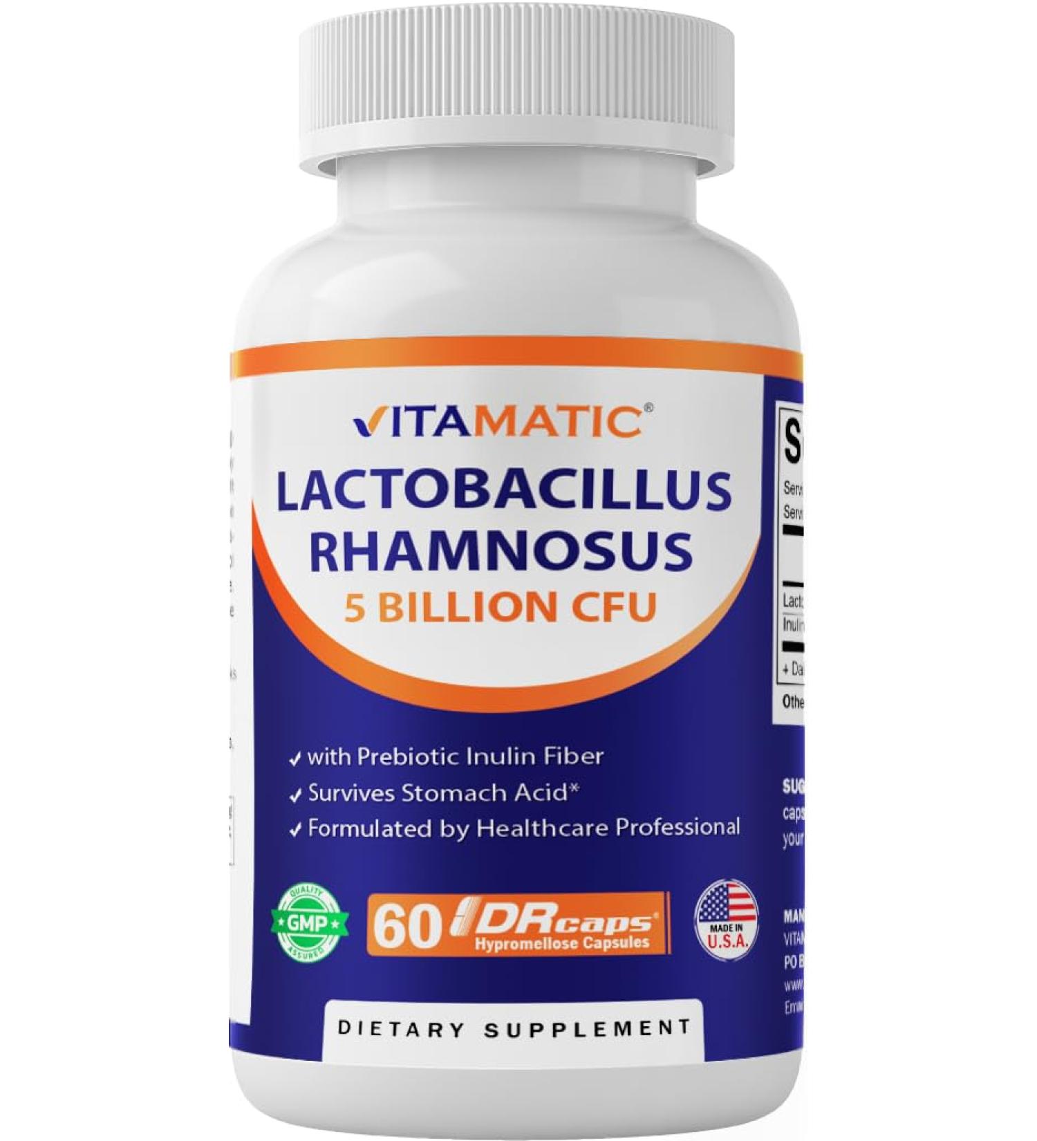 Vitamatic Lactobacillus Rhamnosus 5 Billion per DR Capsule (10 Billion Per 2 Capsules) - 60 Count - Advanced Digestive & Immune Support - Made with Prebiotic Inulin Fiber 60 Count (Pack of 1) - Buy Online on GoSupps.com