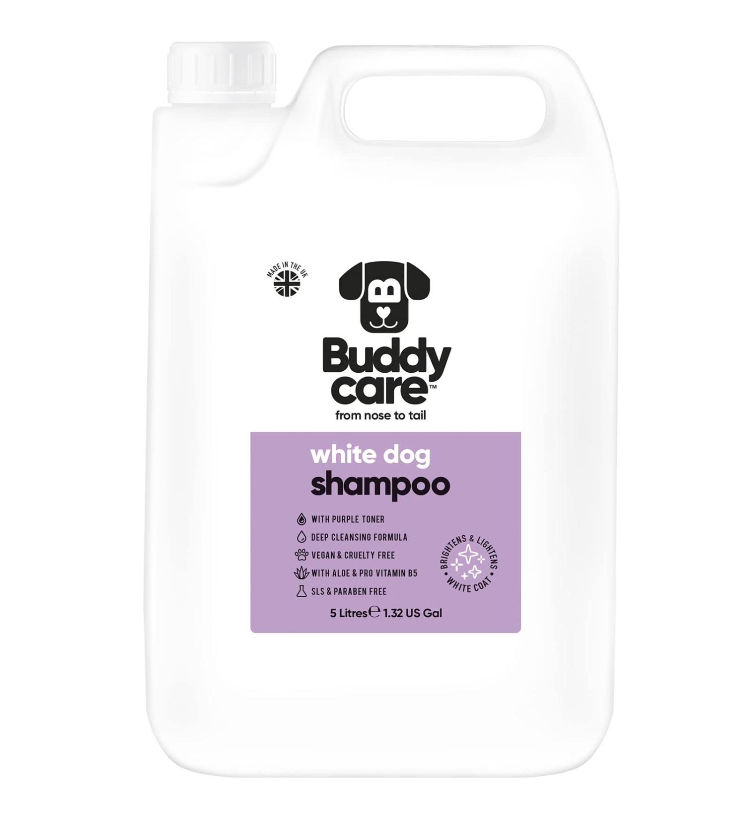 White dog shampoo from BuddyCare - brightening and brightening shampoo for dogs - deep cleaning freshly fragrant - with aloe vera and pro -vitamin B5 (5l) White dog 5l