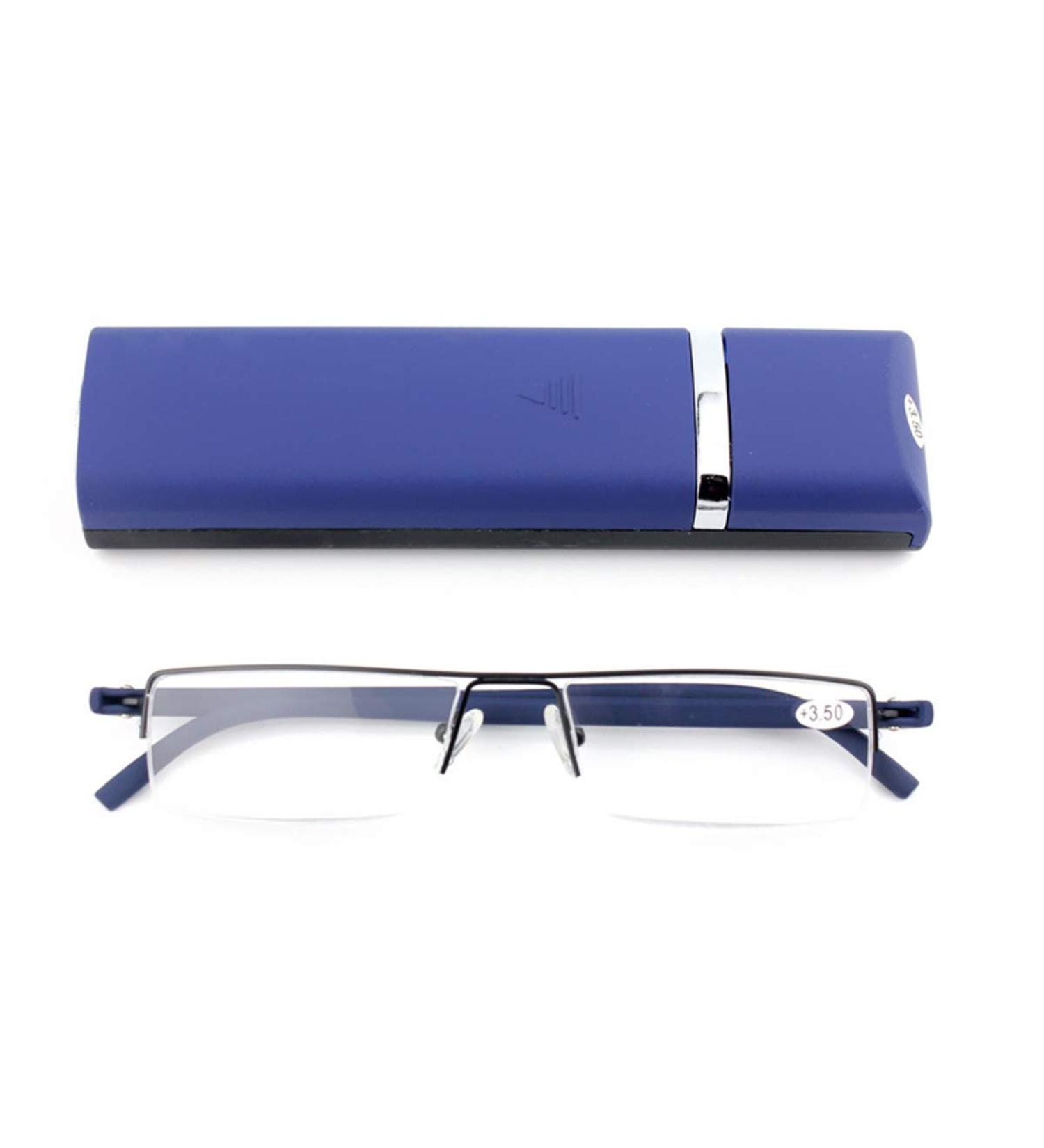 Buy Ultra-Light TR90 Reading Glasses for Men & Women - Classic Metal Visual Aid Blue +3 Diopters - Includes Case & Cleaning Cloth - Buy Online on GoSupps.com