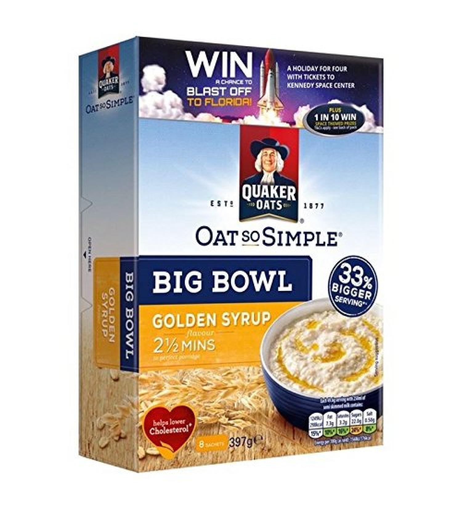 Oat So Simple Big Bowl Golden Syrup 8 x 49.6g (Pack of 4)